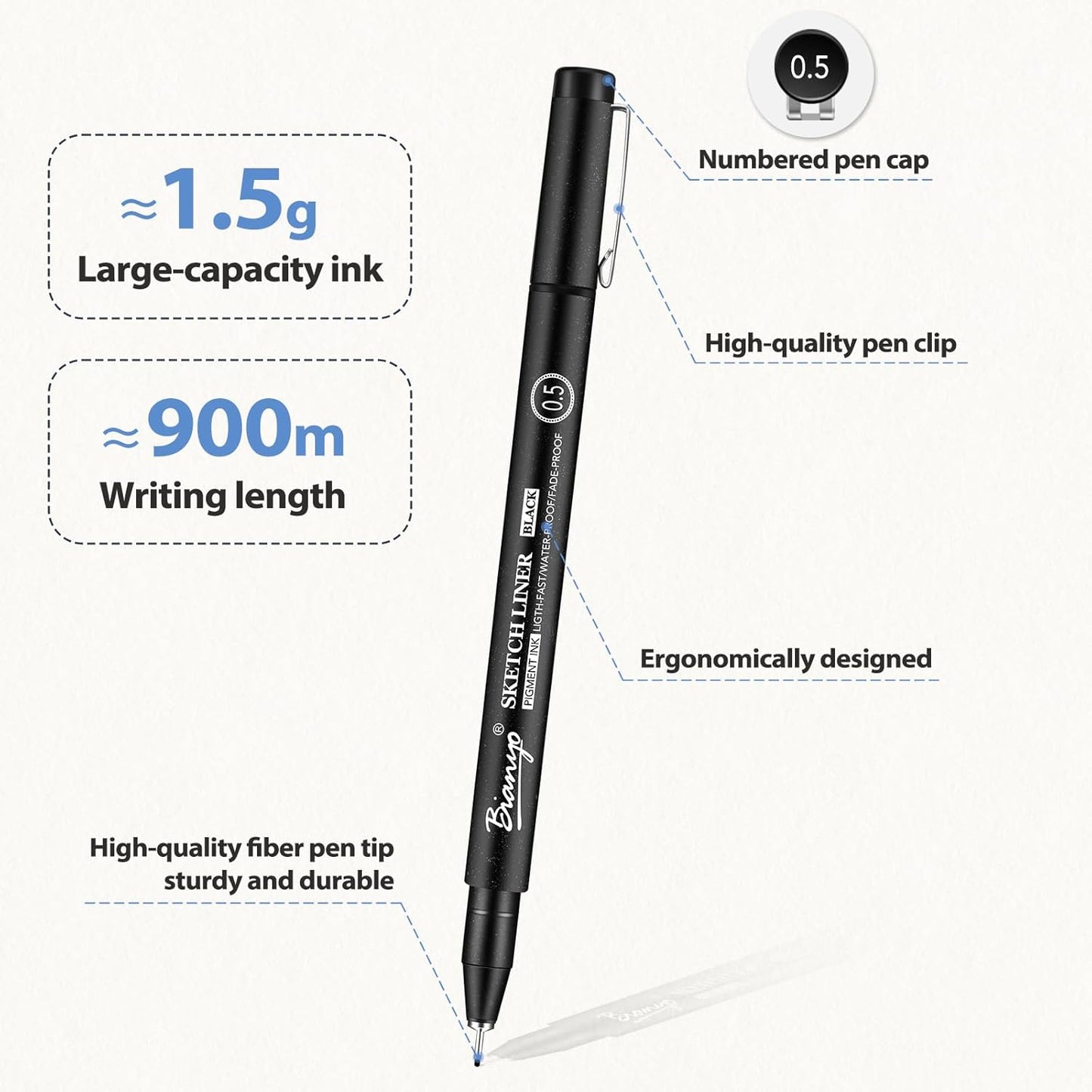 Bianyo Art Drawing Pens Art Supplies - 10 Assorted Art Pens + 2 Black Art Markers, Upgraded Pigment Water-Resistant Archival Ink, Bonus Pouch Bag - Perfect for Artists, Crafters