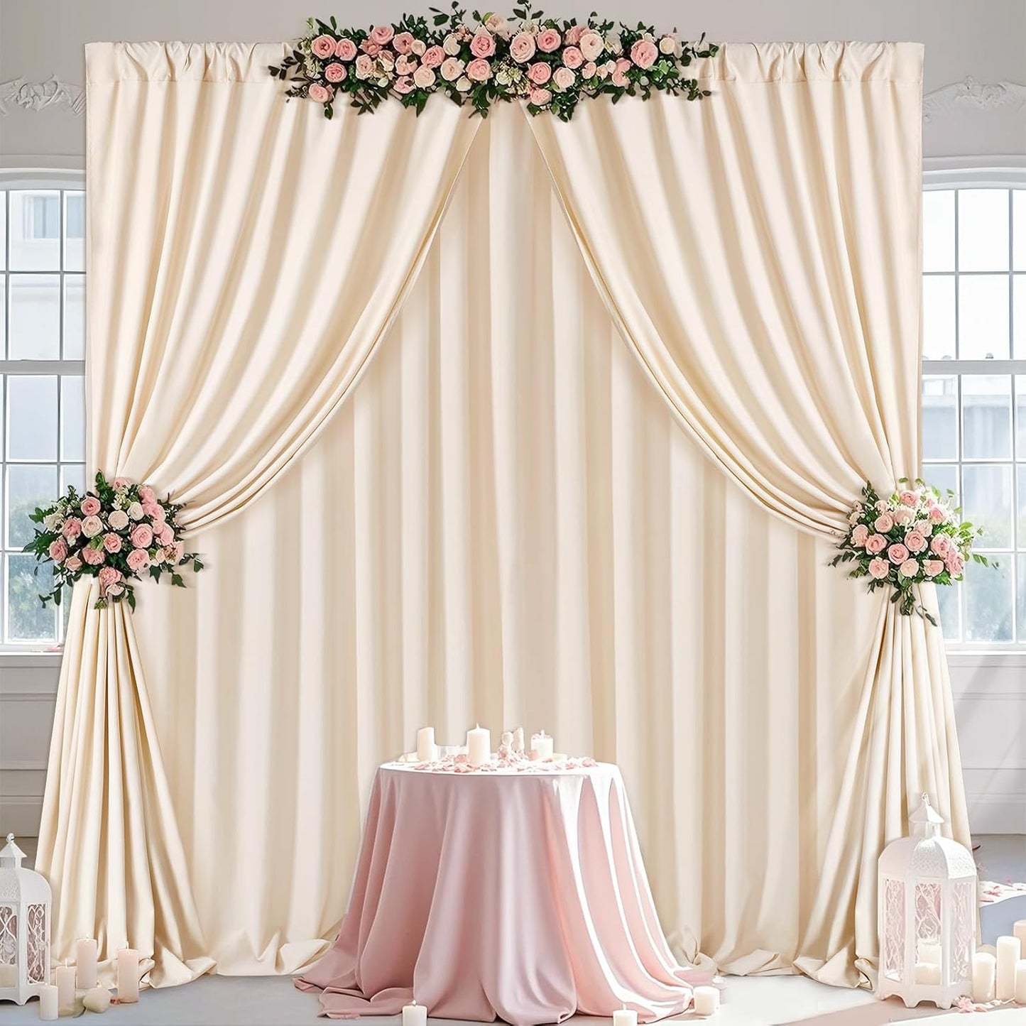 Ivory Backdrop Curtains Photography Background Drapes: 20ft x 10ft Polyester Fabric Panels - for Birthday Anniversary Ceremony Decorations