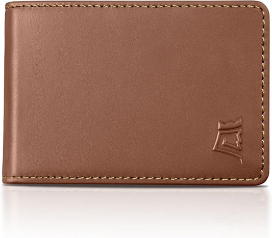 Kings Loot Wallet for Men | Minimalist Slim RFID Blocking Leather Design with Cash Pocket & Card Pull Strap | Holds 1-15 Cards | Stylish & Durable Wallets (Bourbon)