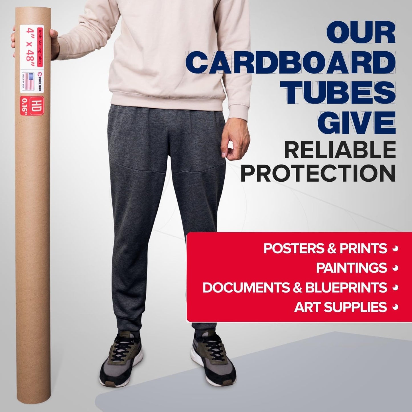 4" x 48" Heavy-Duty Reinforced Cardboard Mailing Tube, Pack of 6 Tubes with 12 Caps – Secure USPS Approved – Great for Shipping and Storing of Prints, Artwork, Posters or Documents