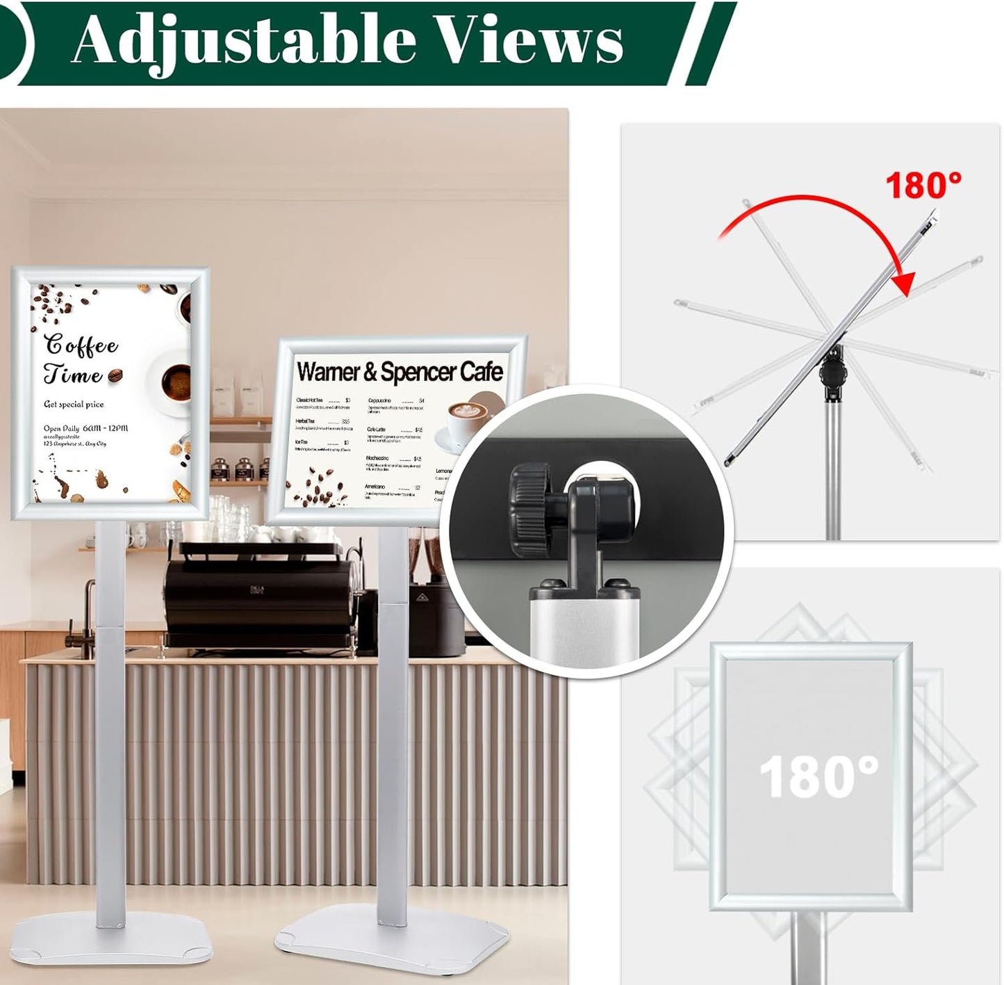 Heavy Duty Pedestal Sign Holder for Display, 11 x 17 inches Adjustable Floor Standing Sign Holder with Weighted Base , Vertical and Horizontal View Sign Stand for Indoor/Outdoor Advertising，Silver