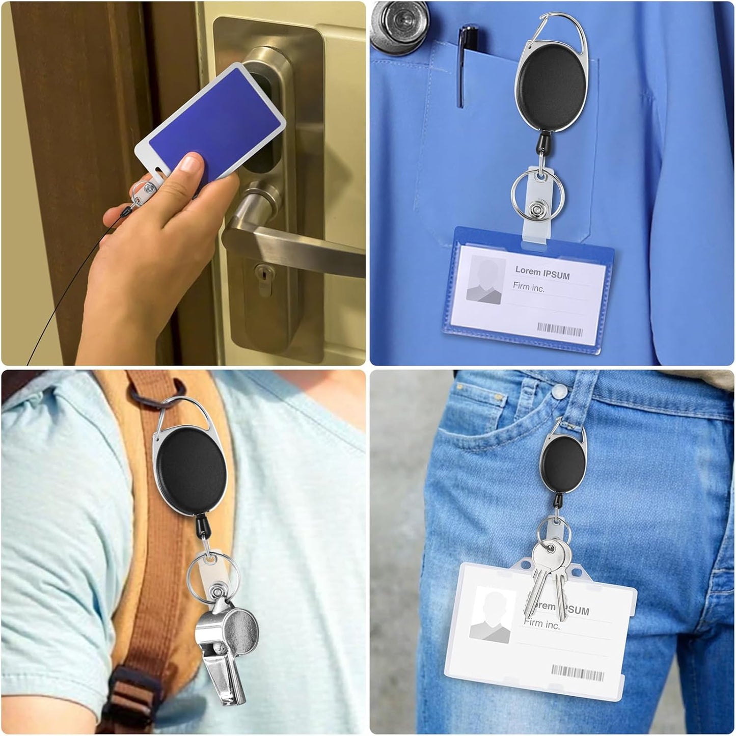 50 Pack Retractable Badge Holders with Key Ring and Belt Clip, ID Badge Reels with 23.6 Inch Cord for Nurses Office Staff Teachers Students Events Name Tags & Keys