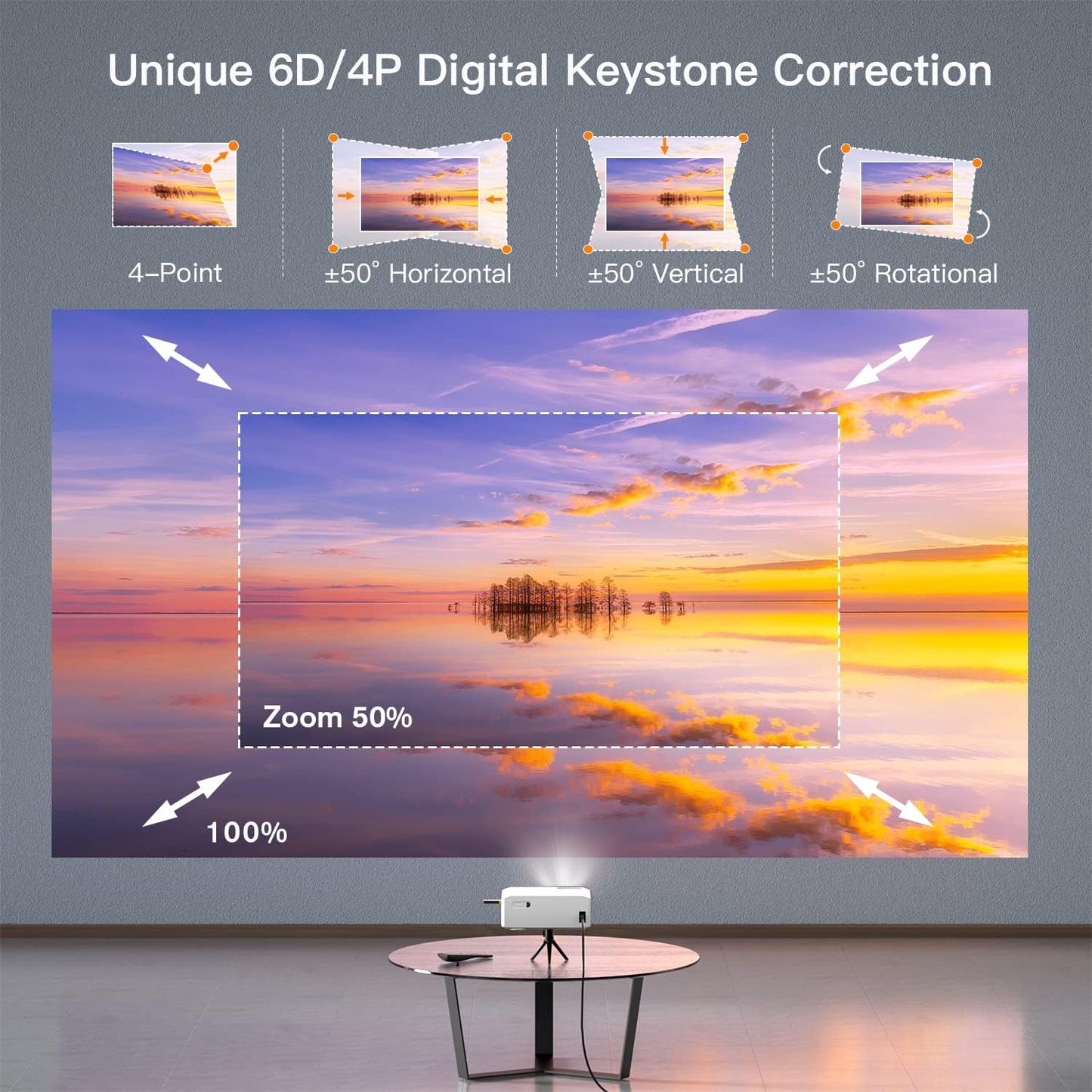 AuKing Projector, 2025 Upgraded Electric-keystone Projector, Full HD 1080P Home Theater Video Projector, Compatible with HDMI/USB/AV/Smartphone/TV Box/Laptop