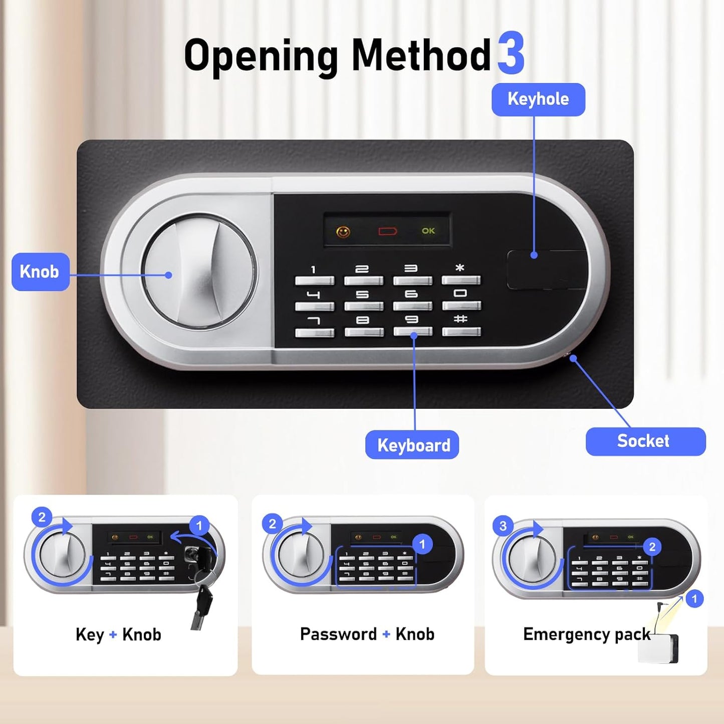 Home Safe Box Digital Small Personal Safes caja fuerte Security Money Closet Electronic Lock Box with Keypad for Pistol Cash Jewelry, Document, Hotel, Dorm, Office (0.5cuft Black)