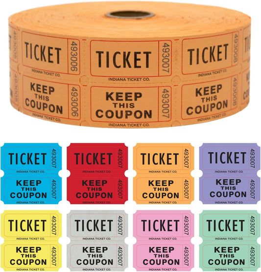 INDIANA TICKET CO. 1,000 Orange Raffle Tickets Double Roll, Premium Quality 50/50 Raffle Tickets, Event Supplies