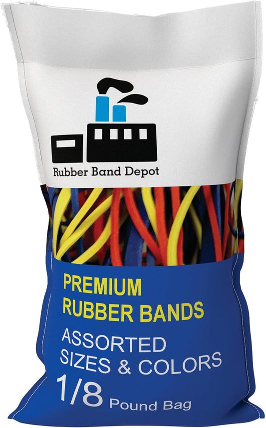 Assorted Color & Size Rubber Bands - Size #54 - Rubber Band Depot - Everyday Bands, Business Rubber Bands - 1/8 Pound Bag