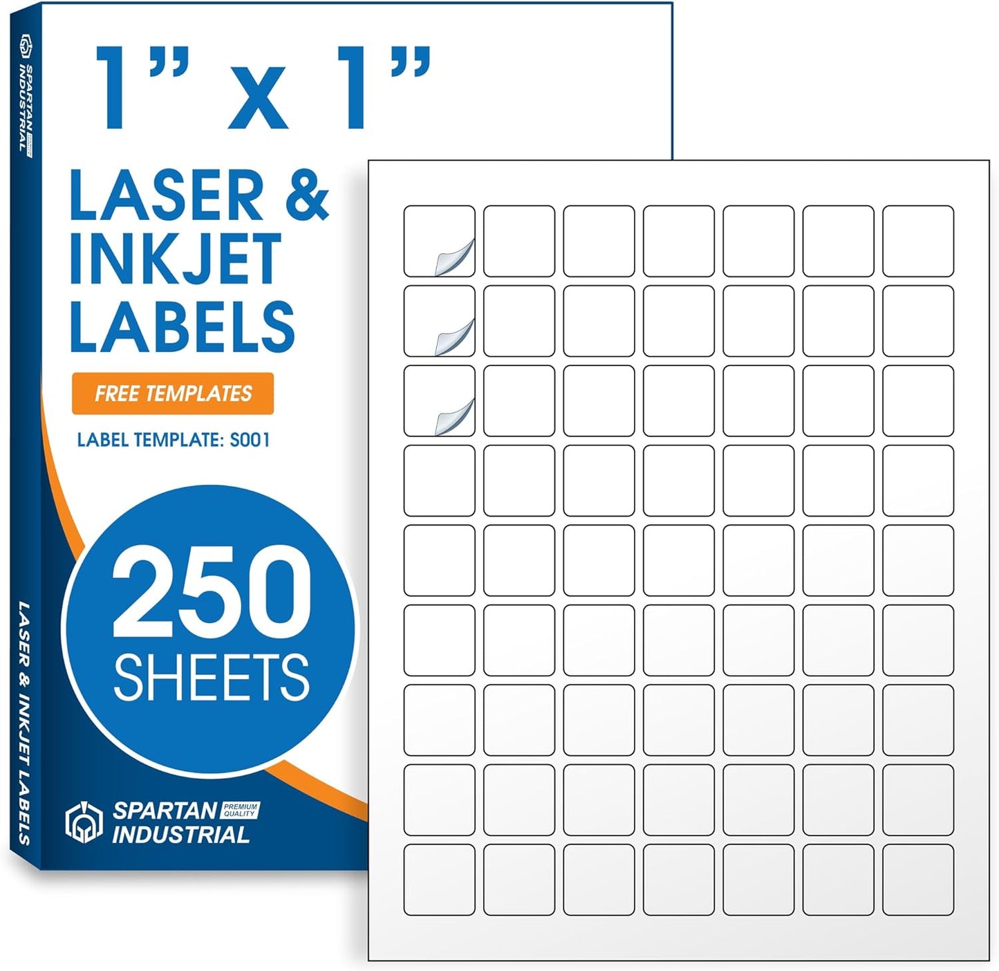 1" X 1" Square Printable Labels Compatible with Inkjet and Laser Printers - 250 Sheets, 15750 Matte White Paper Stickers for QR Codes, Barcodes, and Price Tags - Spartan Industrial