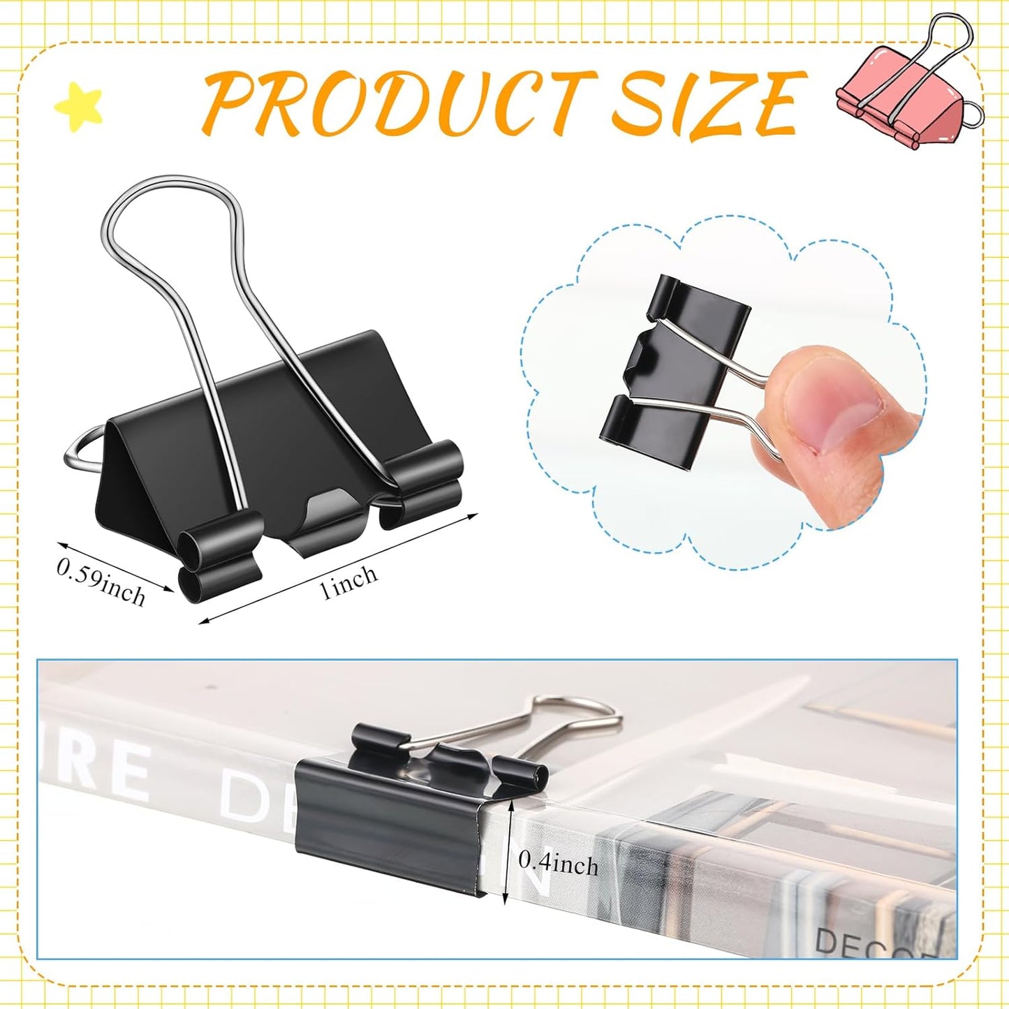 Jetec 500 Pieces 1 Inch Black Binder Clips Bulk Medium Paper Clamps Metal Paper Clips for Teachers Students Classroom Business Office and School Office Supplies