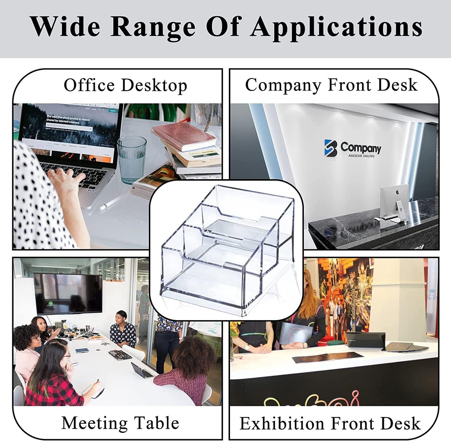 3 Pack Clear Acrylic Business Card Holder,3 Tier Premium Acrylic Clear Business Card Holder Stand for Desk Fits 150 Business Cards