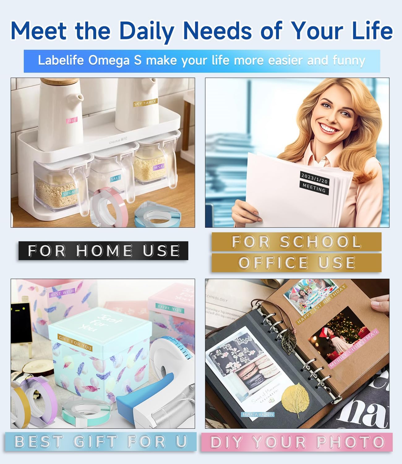 Labelife Embossing Label Maker Machine with Tapes,Omega S Vintage Embossed Label Maker,Retro Embossing Machine with 3 Rolls 3D Embossing Label Tapes Waterproof for Home Office Kids DIY Crafting, Blue