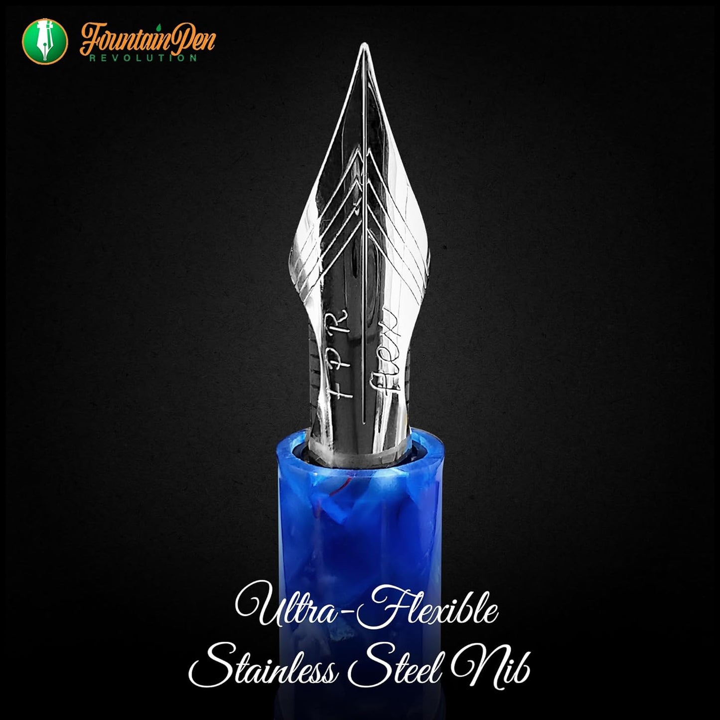 Jaipur V2 Piston Filled Refillable Fountain Pen - Blue Ultra Flex Cursive Pen w/Stainless Steel Nib - Luxury Pens w/Acrylic Body & Ebonite Feed - Fountain Pens for Journaling & Calligraphy