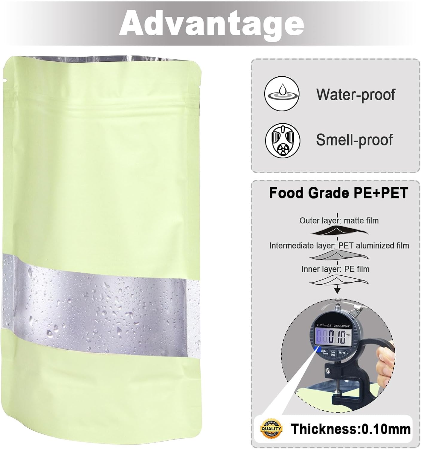 3.5"x5" 120pcs Mylar Bags for Food Storage,Smell Proof Bag with Matte Window Resealable Food Storage Bags for Small Business, Stand-up Foil Pouch Packaging Freeze Dried Candy Bag(Beige)