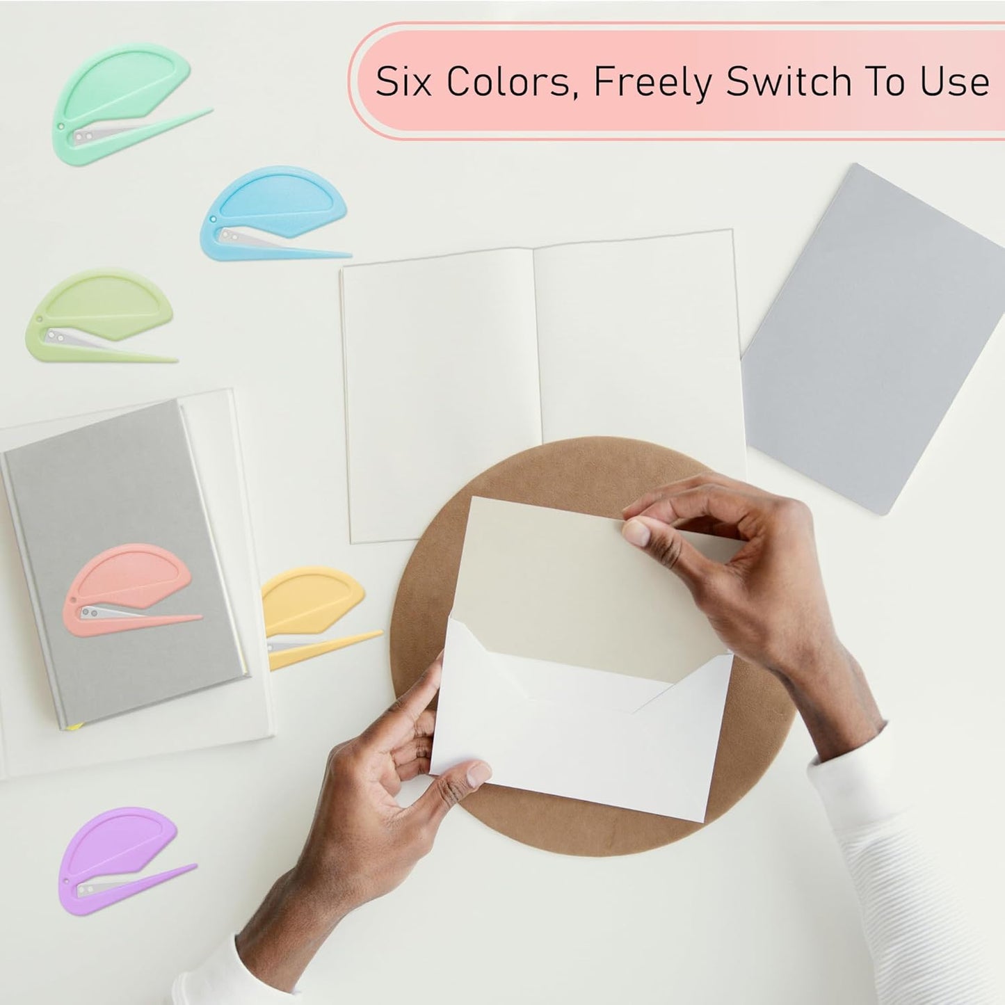 6 Pack Macarons Envelope Opener - Letter Opener Envelope Slitter with Safety Concealed Sharp Blade for Women,Men,Office Worker,Graduate Students.Mail Opener for Home,Office,Postal