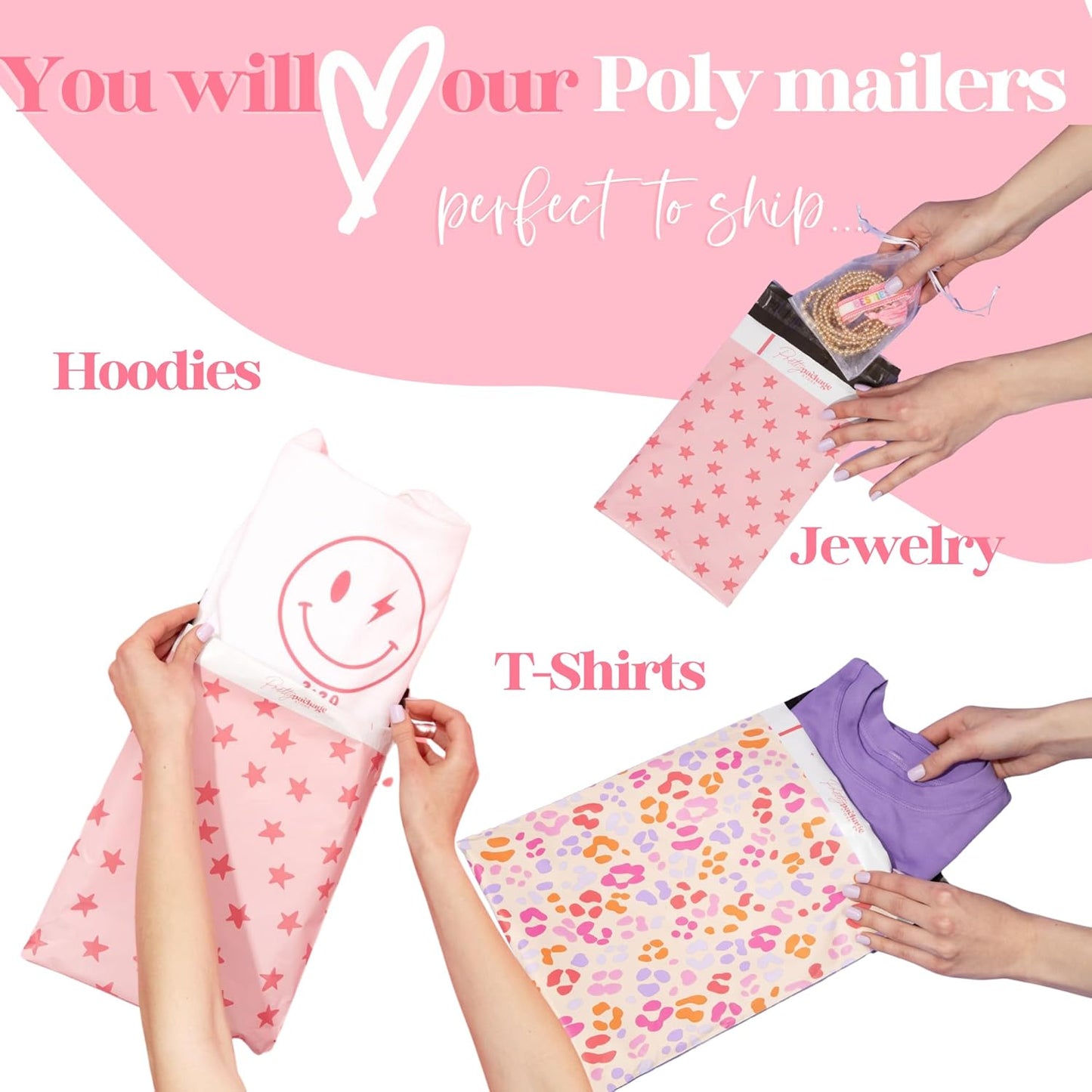 14.5x19 Designer Poly Mailer 100 Pack Heavy Duty Waterproof Self Seal Shipping Bags for Small Business Large Mailing Envelopes Bulk Tear Resistant Packaging Blue Bows