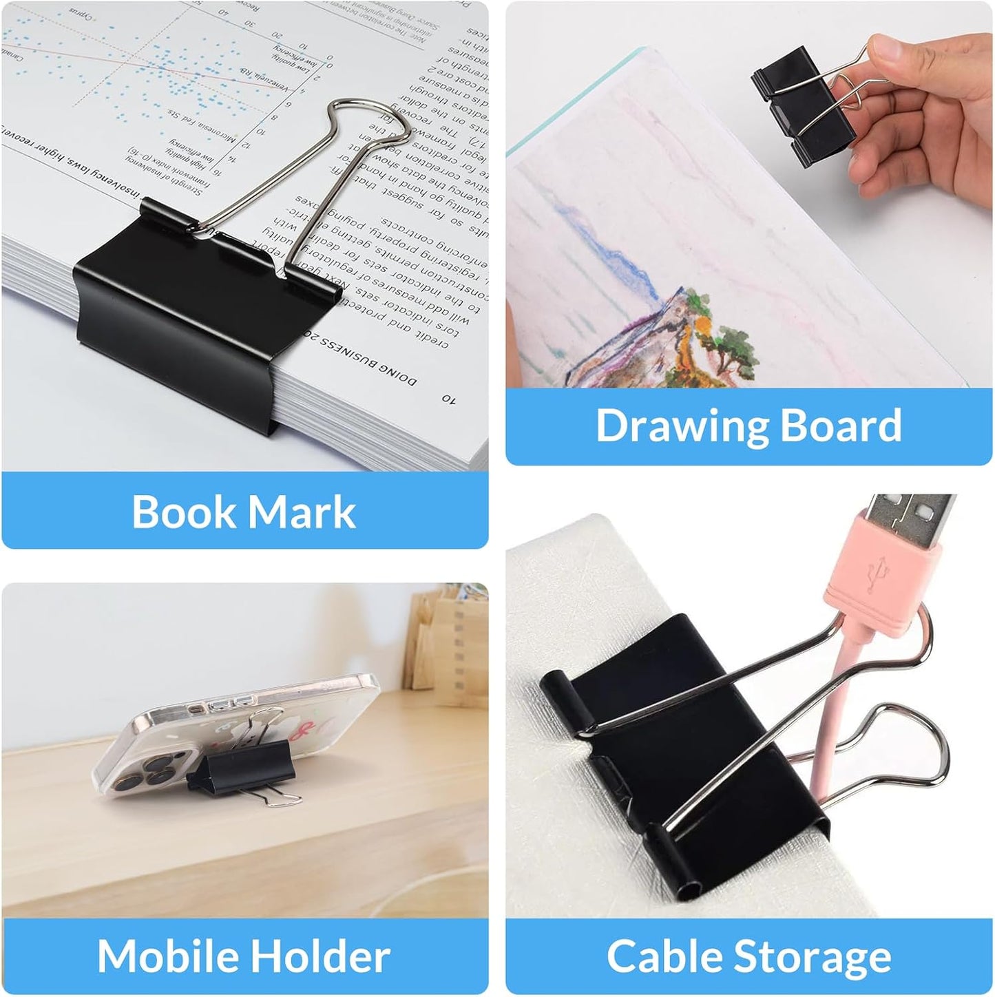 2 Inch 32 Pack Extra Large Binder Clips, Jumbo Paper Clips, Big Paper Clamps, Binder Clips Large Size for Home, School and Office Supplies
