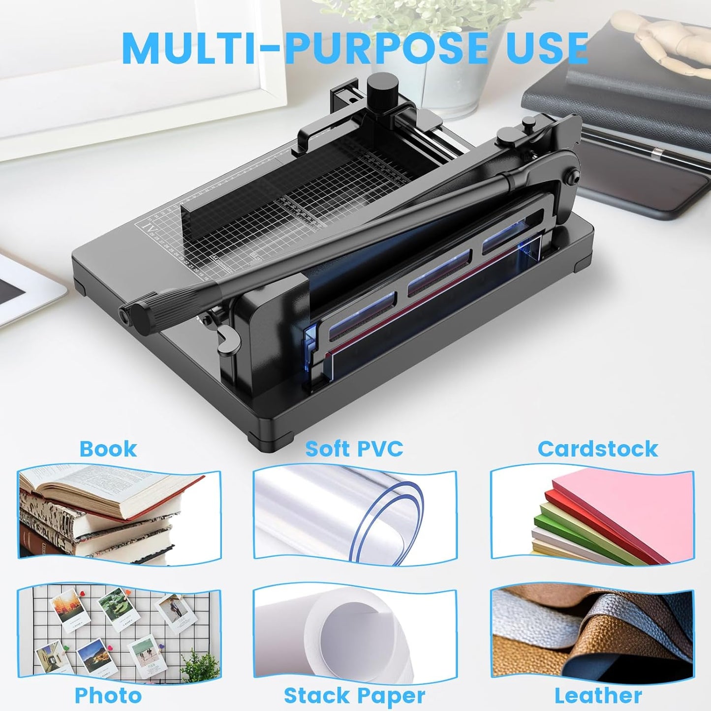 Heavy Duty Paper Cutter for A4 Paper, Guillotine Paper Cutter 12 Inch, 400 Sheet Capacity, Solid Steel Construction, Black