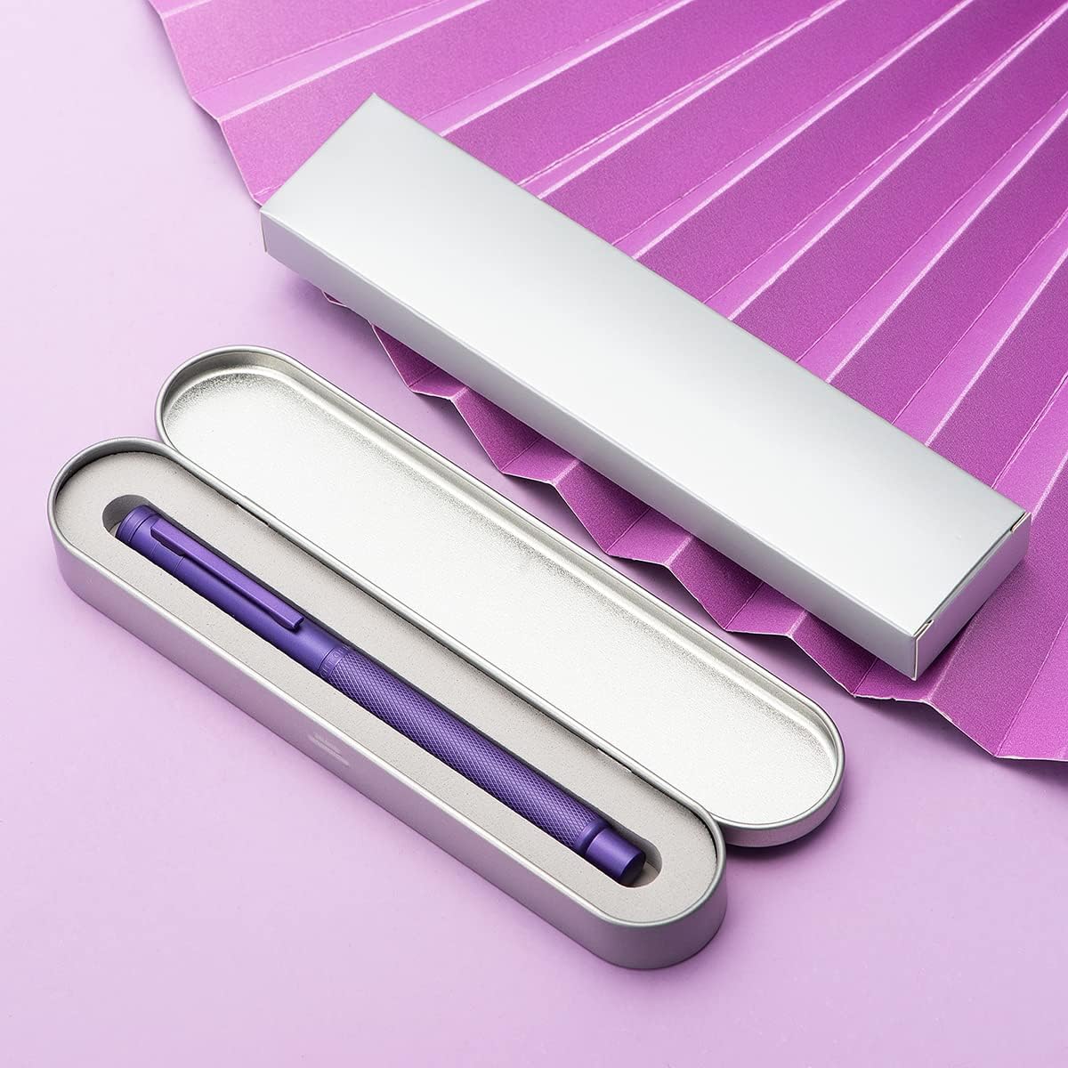 Hongdian 1851 Purple Forest Fountain Pen Blade Nib Classic Design Calligraphy Pen with Converter and Metal Pen Case Set