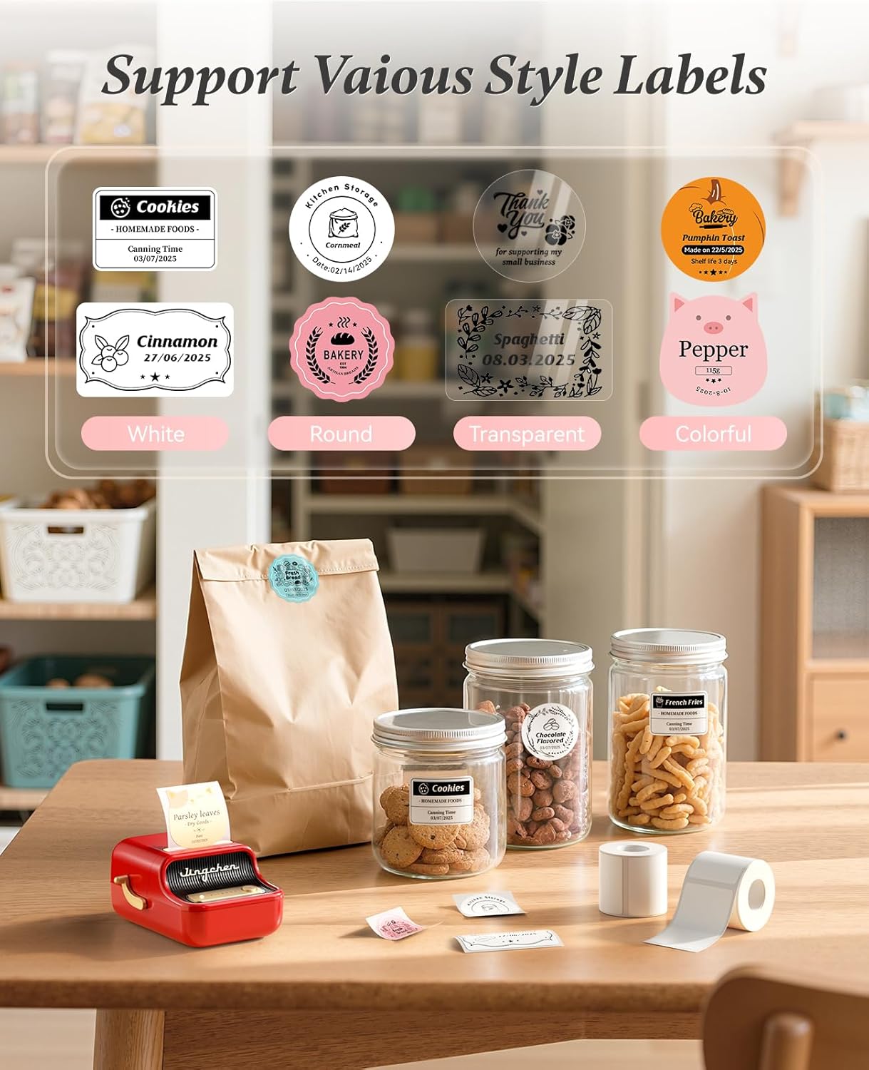 NIIMBOT B21 Label Printer,Bluetooth Thermal Label Maker,Ideal for Home Organization,Business,Ofice,50x30mm Labels,230Pcs(Red)