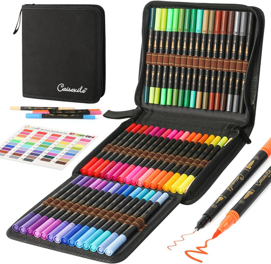 48 Color Duo Tip Pens Art Markers Set,96 Nibs Fine and Brush Tip for Adult Coloring Book Journaling Note Taking Lettering Calligraphy Drawing Pens Supplies