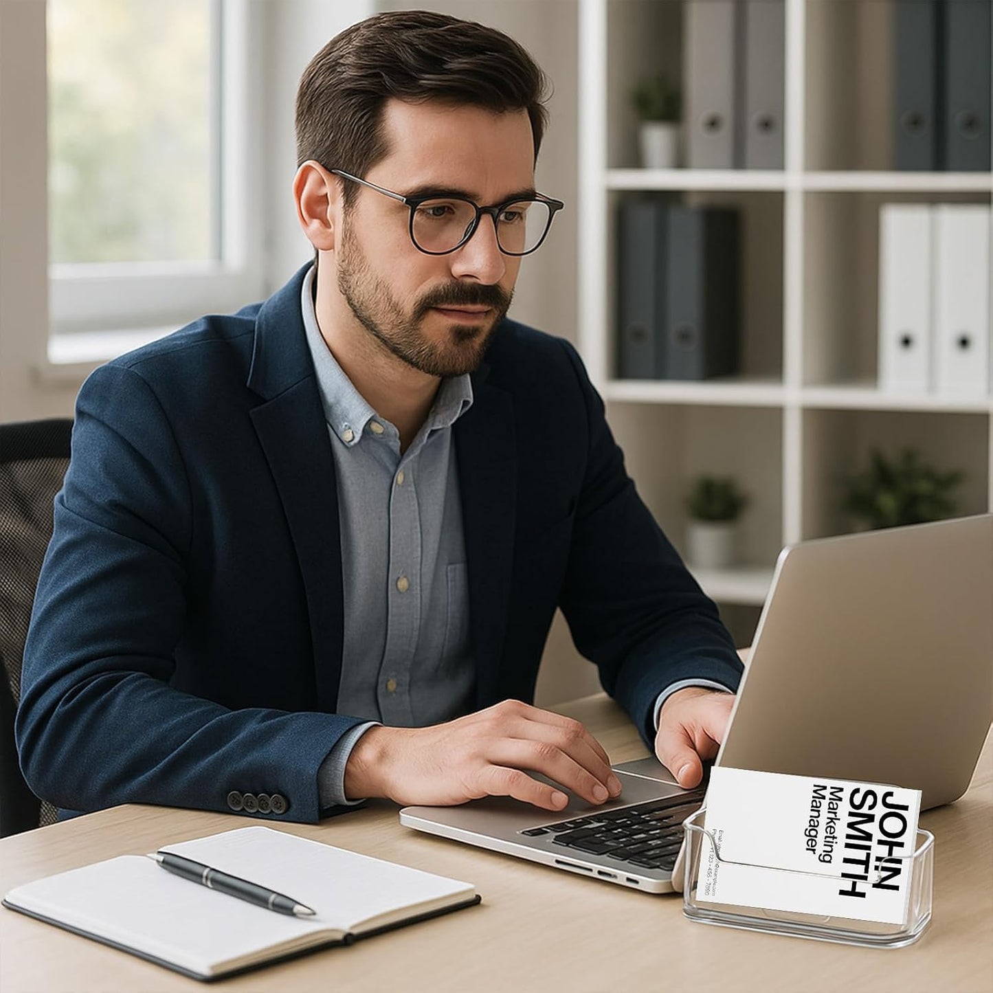 60 Packs Clear Acrylic Business Card Holder Bulk, Clear Card Stand Label Display Table Desktop Organizer for Exhibition Office(Fits 30-50 Cards)