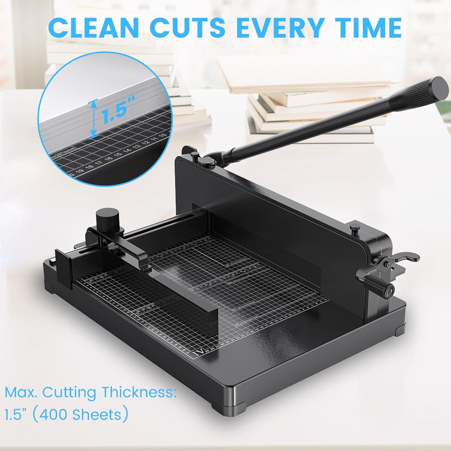 Heavy Duty Paper Cutter for A4 Paper, Guillotine Paper Cutter 12 Inch, 400 Sheet Capacity, Solid Steel Construction, Black