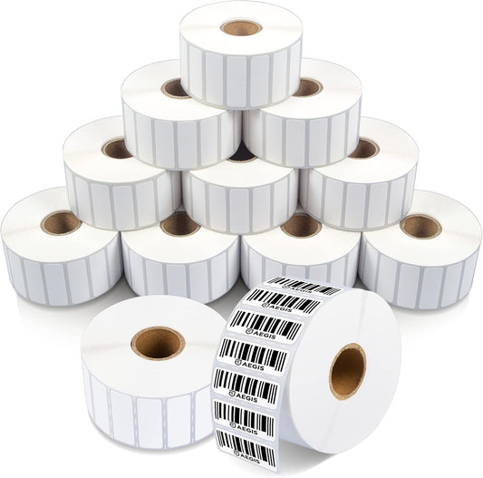 Aegis Adhesives - 1.5" X 0.5" Direct Thermal Labels, Perforated & Compatible with Zebra Desktop Printers - NOT Rollo Compatible (12 Rolls, 2350/Roll)