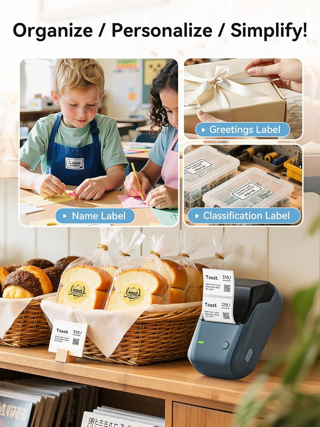 NIIMBOT B1 Label Maker Machine with Tape, 2 Inch Portable Label Printer, Bluetooth Thermal Label Printer with Multiple Templates for Small Business,Office,Home,School (Blue, 1 Printer+1 Roll Label)