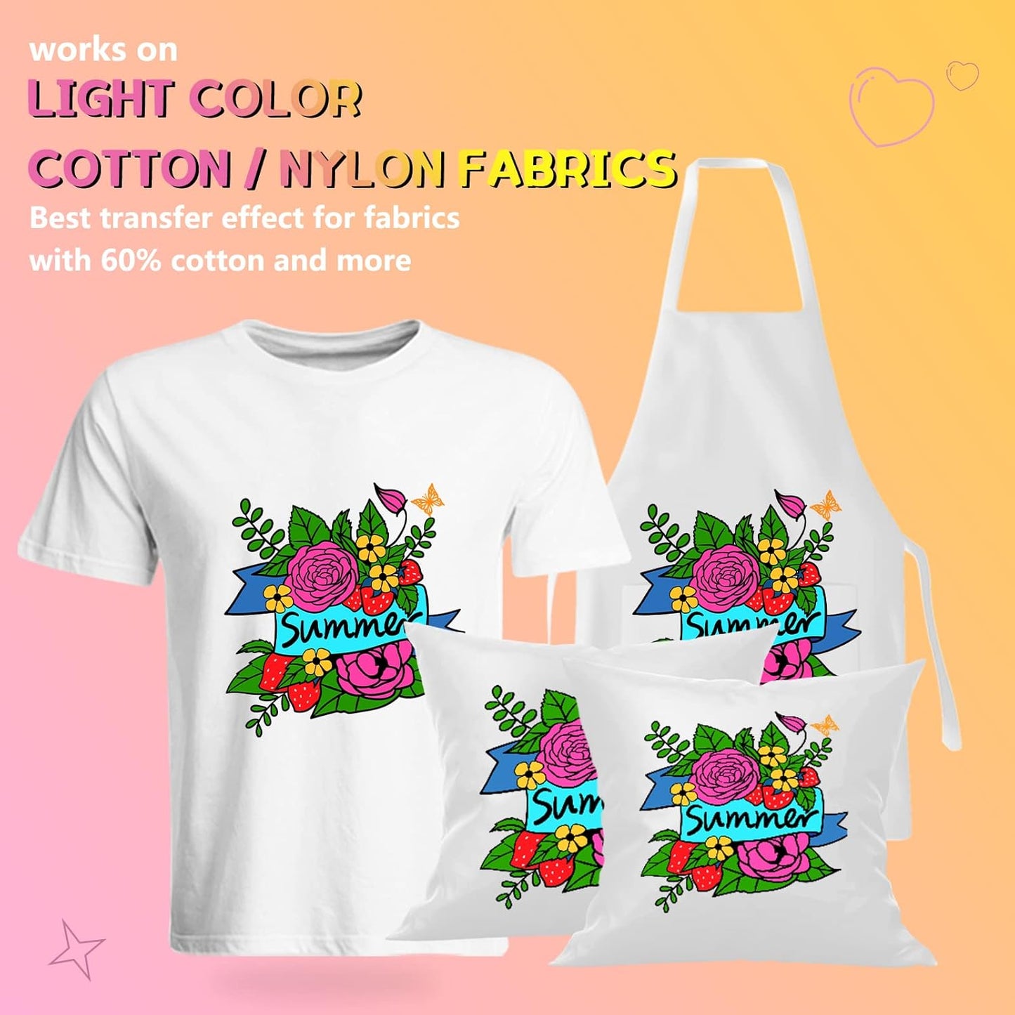 HTVRONT Iron on Transfer Paper for Light T Shirts -50 Sheets 8.5x11" Heat Transfer Paper for Inkjet & Laser Printer, Stretchable & Durable Printable Heat Transfer Vinyl, Easy to Use