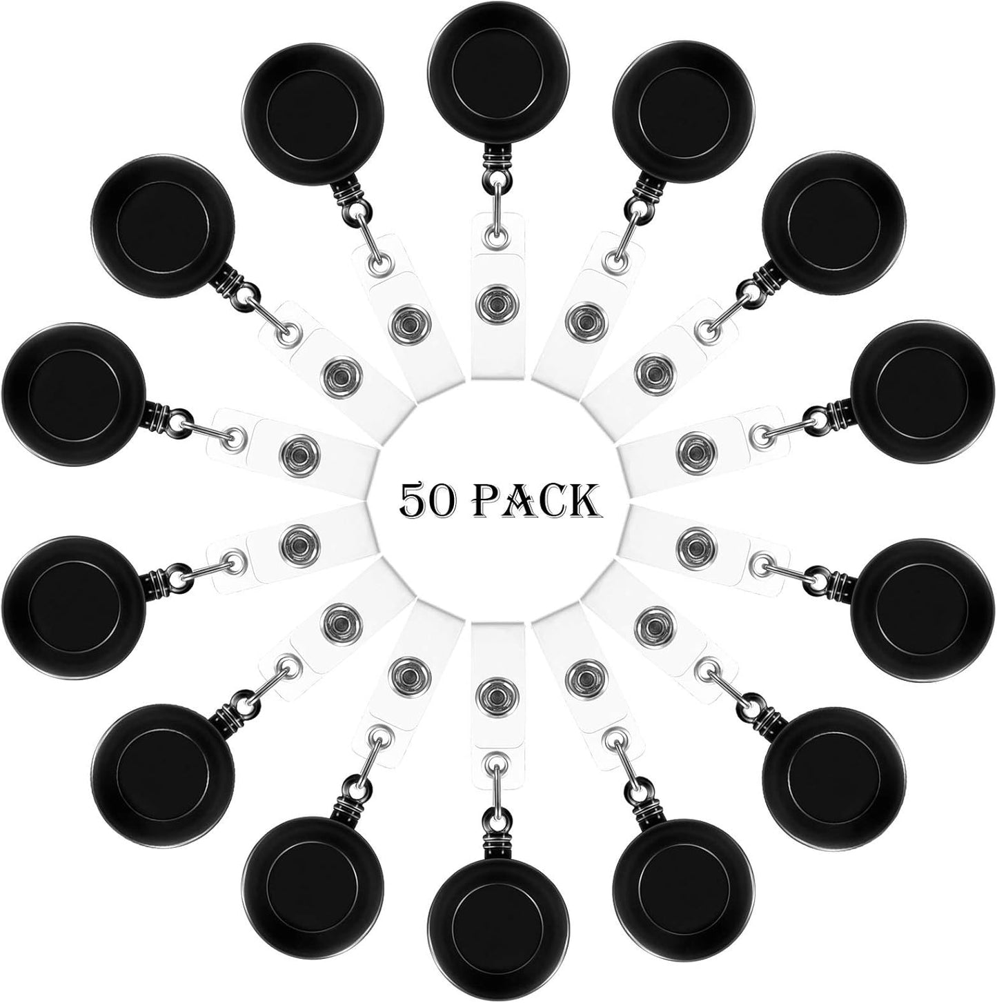 50 Pieces Retractable Badge Holder Reels with Swivel Alligator Clip, ID Card Holder Name Badge Reel Clips for Students Teachers Office Workers (Black)