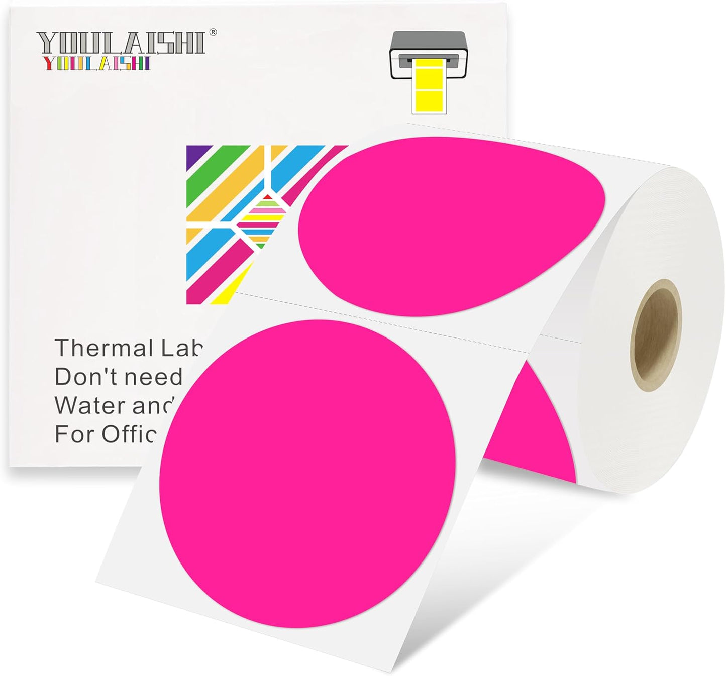 3 X 3 Inch Color Coding Dot Labels Circle Thermal Printable Waterproof 500 Pcs Round Stickers Adhesive Writable for Office, Home, Garage, DIY Sticker, Barcodes, Name Tag, Fluorescent Pink