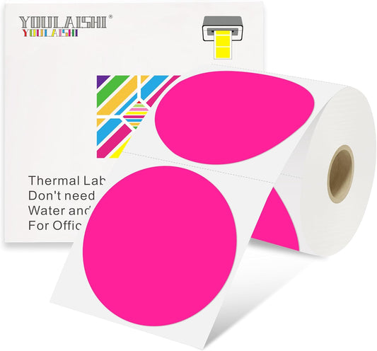 3 X 3 Inch Color Coding Dot Labels Circle Thermal Printable Waterproof 500 Pcs Round Stickers Adhesive Writable for Office, Home, Garage, DIY Sticker, Barcodes, Name Tag, Fluorescent Pink