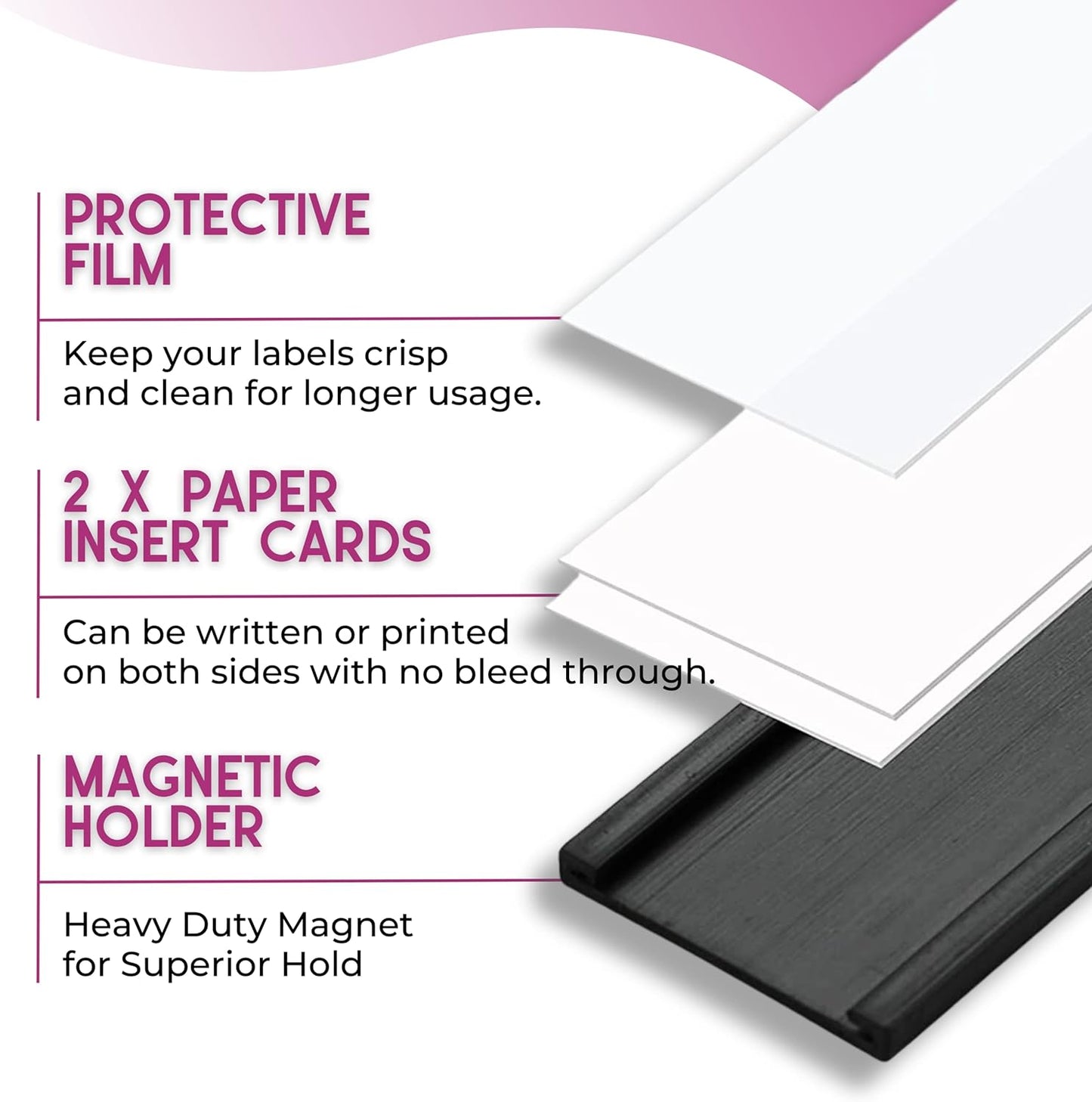 Availey 60 Pack Magnetic 'C' Channel Label Holders for Metal Racks and Shelves with Protective Films and Replacement Strips 3" x 1"