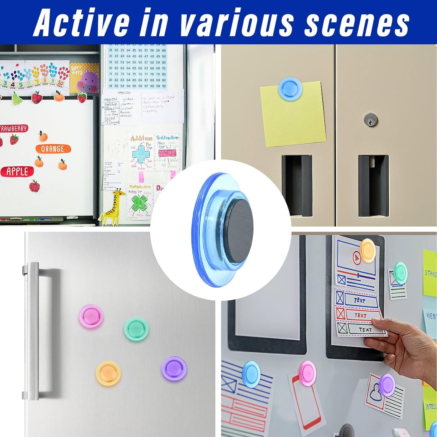 84 Pack Fridge Magnets,30MM Refrigerator Magnet, 7 Colors Colorful Locker Magnets, Strong Small Magnet for Whiteboard, Map, Kitchen, Office