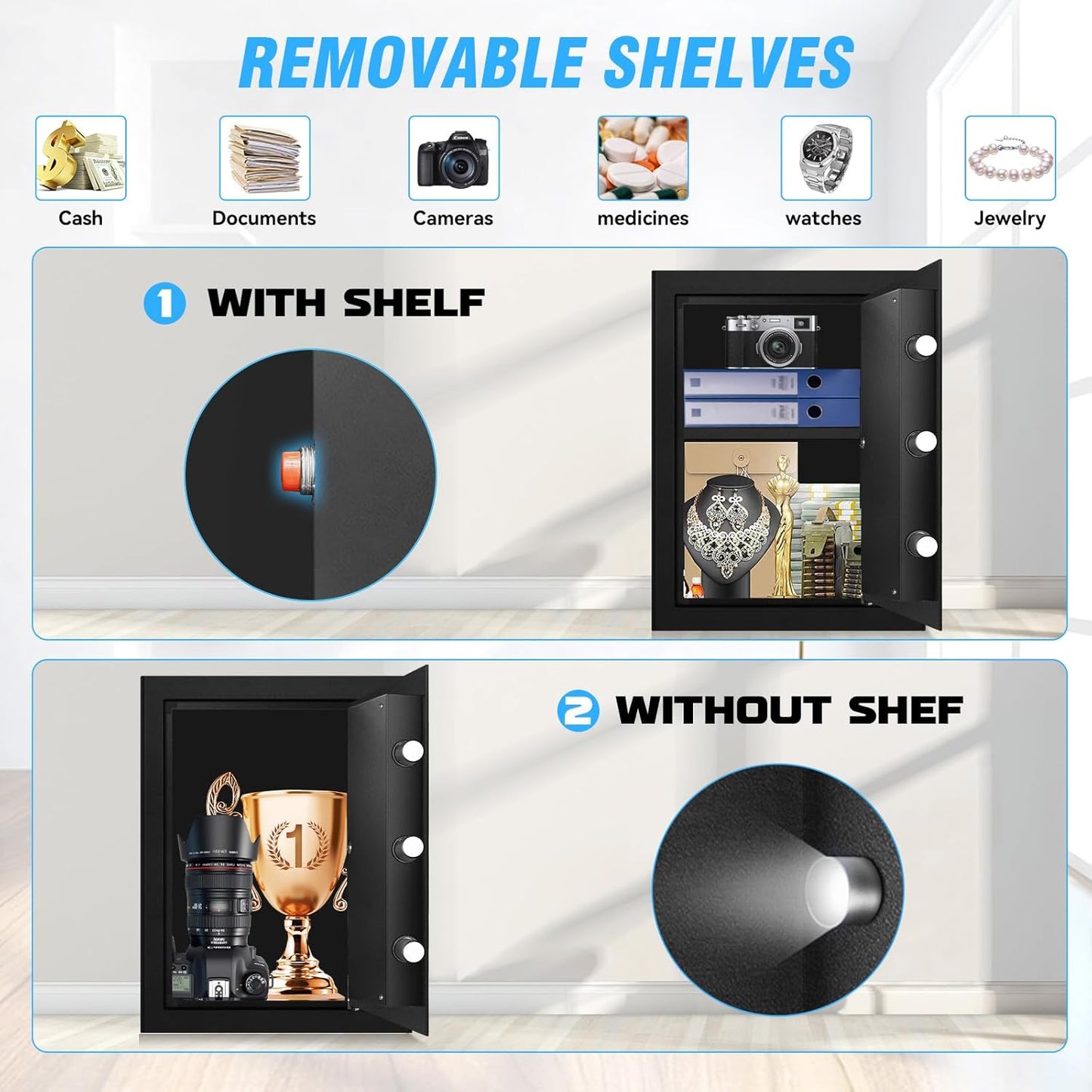 2.5 Cu Ft Large Safe Box with Fireproof Waterproof for Documents - Steel Security Personal Fire Safe with Digital Keypad, Emergency Battery Box & Combination Lock, Safety Box for Valuables Money Cash