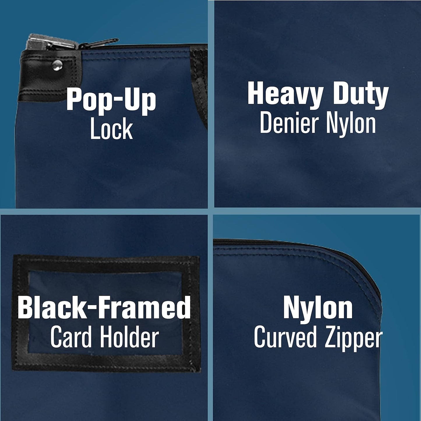 BankSupplies HIPAA Locking Courier Bags | Navy Blue | 19W x 15H | Durable Laminated Nylon Fabric | Metal Pop Up Lock | For Money, Coins, Currency, Checks & Documents