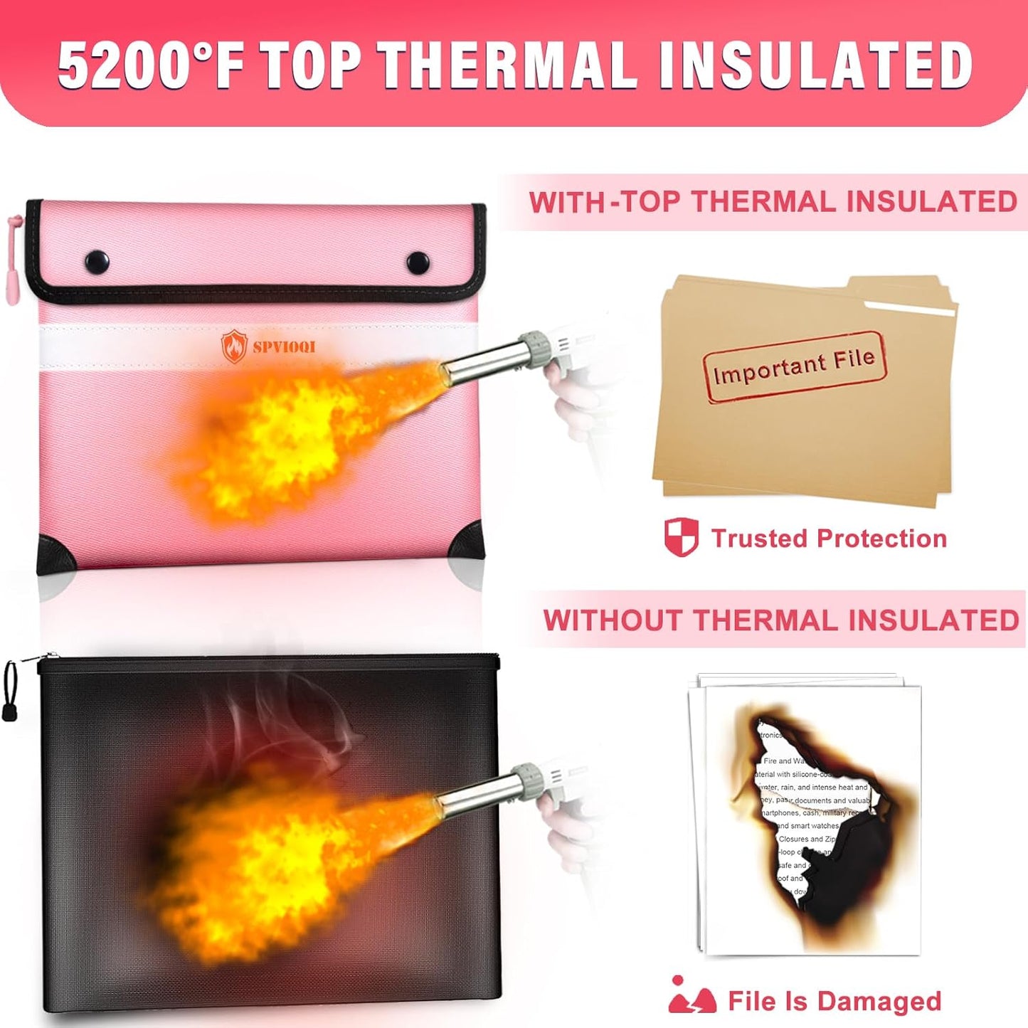 5200°F Fireproof Document Bag -Heat Insulated, Upgraded Water Fire Proof Pouch with Zipper, 9 Layers of Functional Materials, 14.2 X 11” Fire Proof Money Bag for Cash, Important Document and Valuables