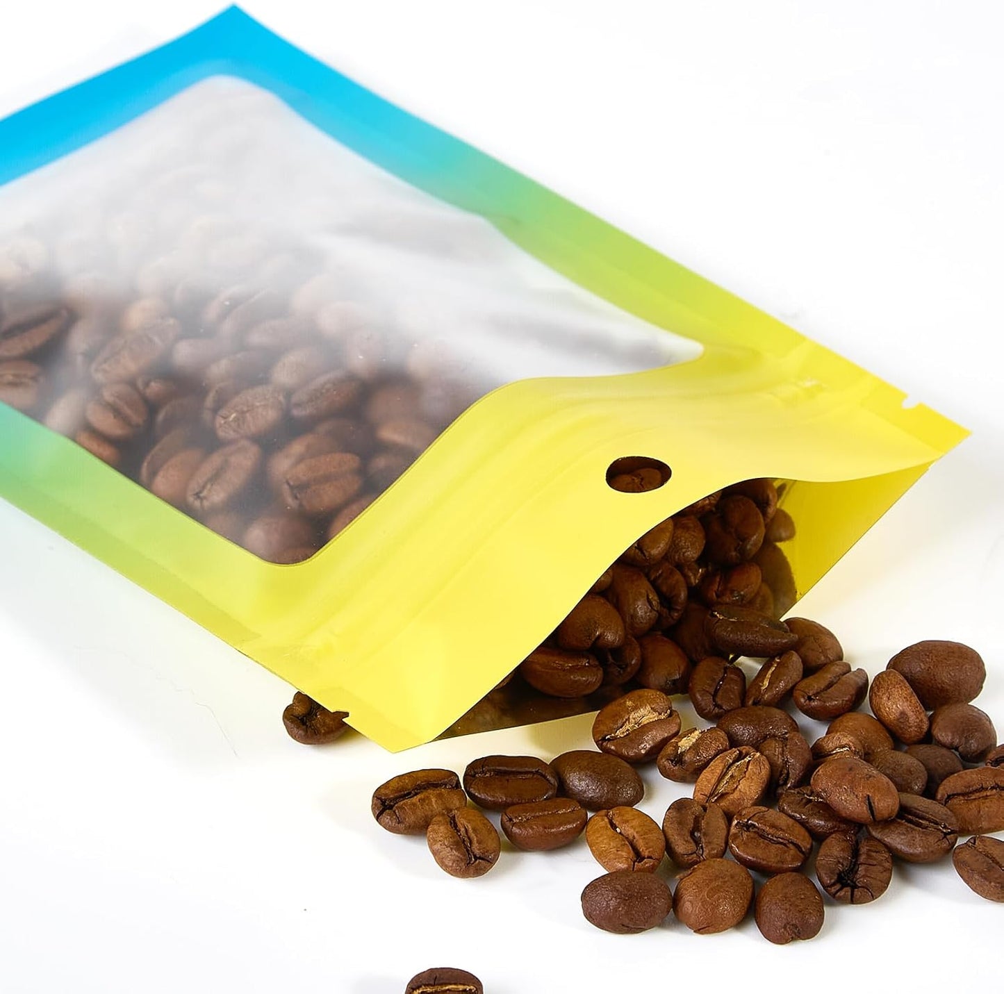 100 Pcs Resealable Mylar Bags, Gradient Color Food Storage Bags, Zip Bag Foil Bags Packaging Pouch for Food Storage, Sample, Small Business (Yellow Blue, 4 X 6 Inch)