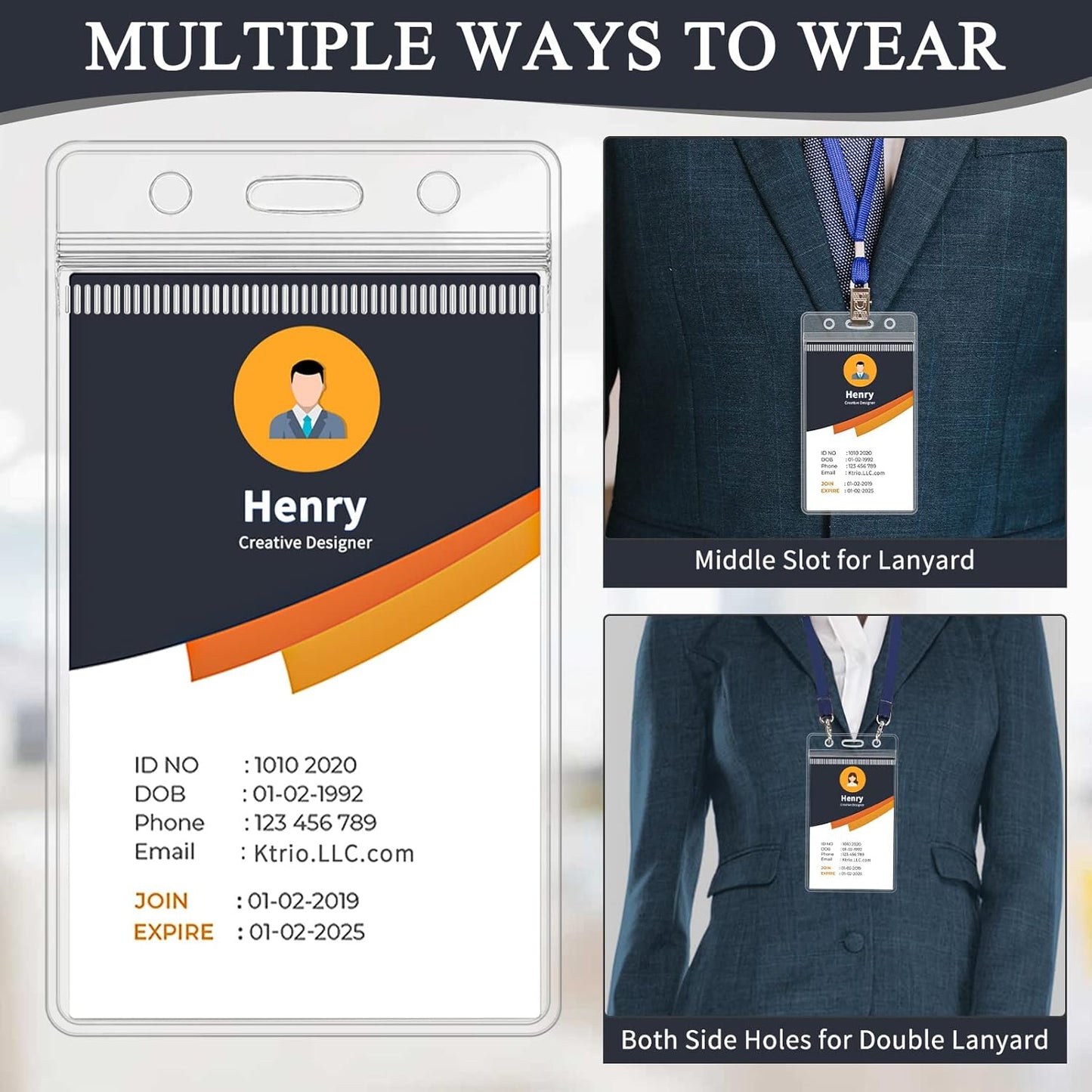 30 Pack ID Badge Holder - Vertical Badge Holder, 2.25" x 3.5" Clear Cards Holders for Lanyard, Plastic Sealable Waterproof, Name Tag Holder for Nurses, Office and School