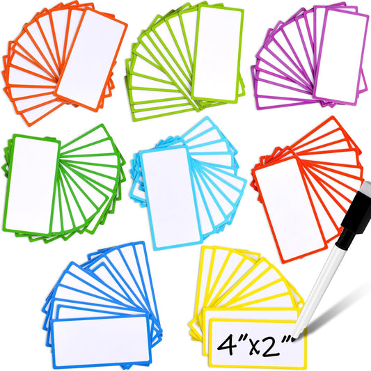 80 Pack Magnetic Dry Erase Labels 8 Colors 4"x2" Magnetic Labels Reusable Strips for Classroom, Office, Cabinet, Write On Magnets Sticker Writable Erasable Name Tags for Fridge