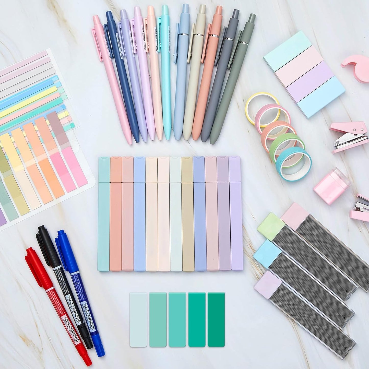 60 Pcs Aesthetic Book Annotation Kit School Supplies Cute Pencil Case with Highlighter Gel Pen Mechanical Pencil Magnetic Bookmarks Transparent Sticky Note Tabs Student Stationary(Mint Green)