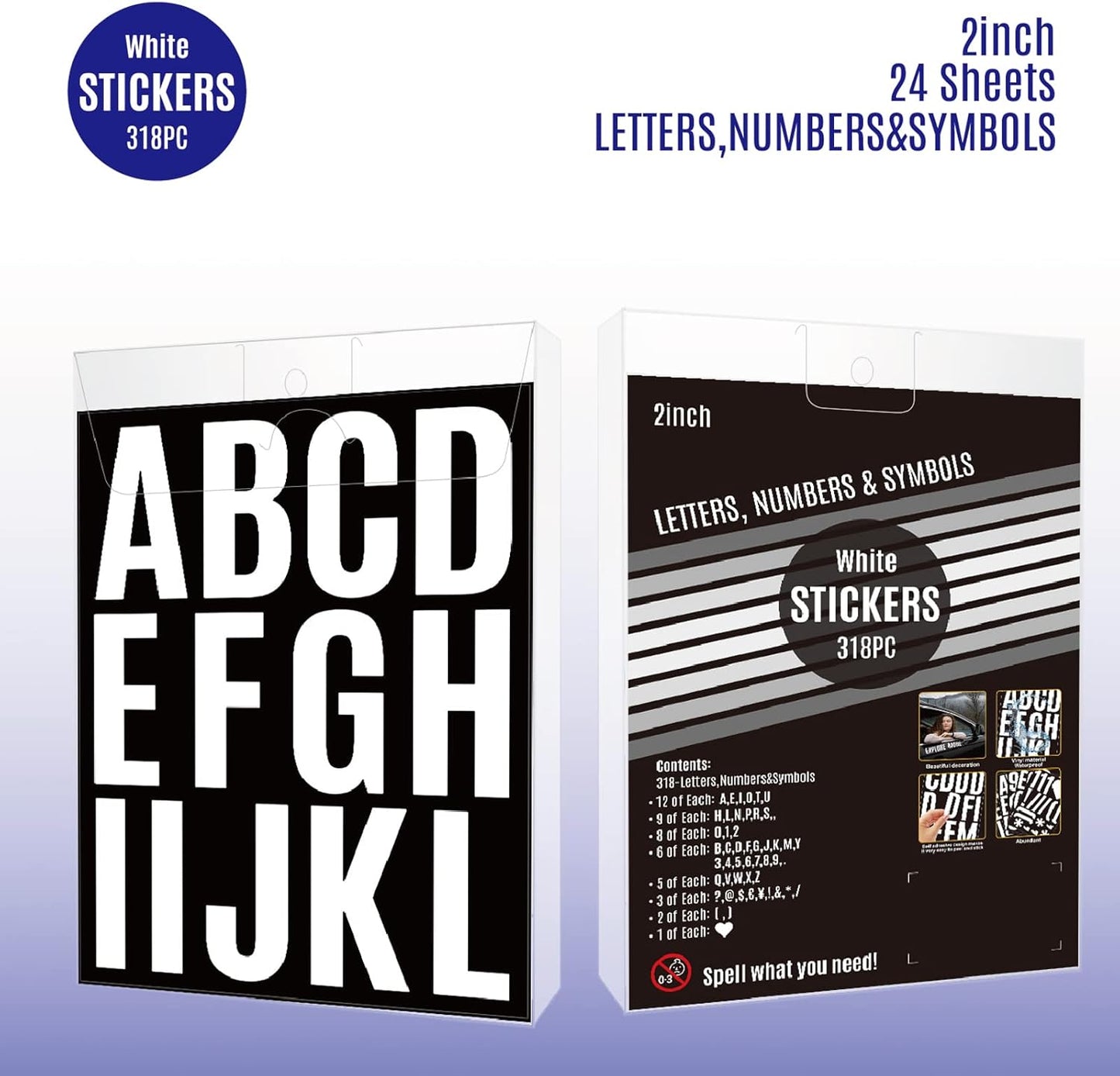 24 Sheets 2 Inch Self Adhesive Letters Stick on Vinyl Letters Capital Letter Stickers Alphabet Sticker Letter Number for Outdoor Sign Poster Mailboxes Crafts(White)