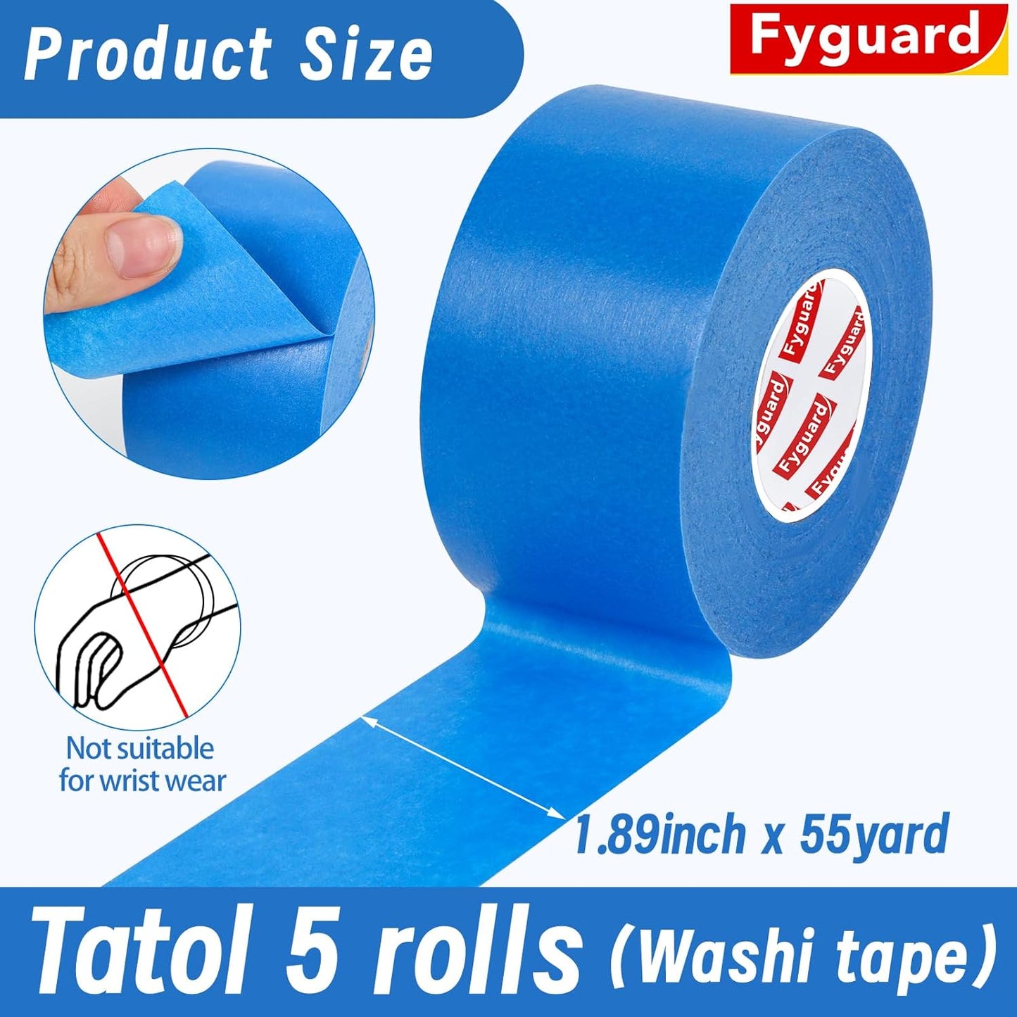 5 Rolls Painters Tape 2 Inch Wide, Blue Painters Tape Bulk 1.89In × 55Yd × 5 Rolls Blue Tape, Multi-Surface Masking Tape for Wall Painting Edge Treatment DIY Crafts, Total 275 Yards