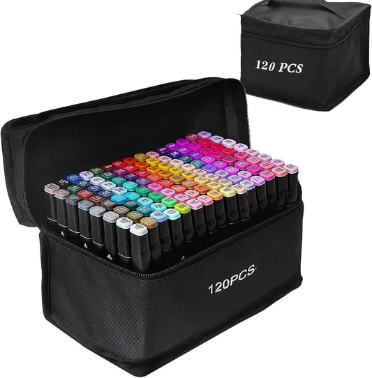 Alcohol Markers Set,120P Alcohol Markers Brush Dual Tip Sketch Marker for Painting, Art Supply Permanent Coloring stuff Marker for Kids,School