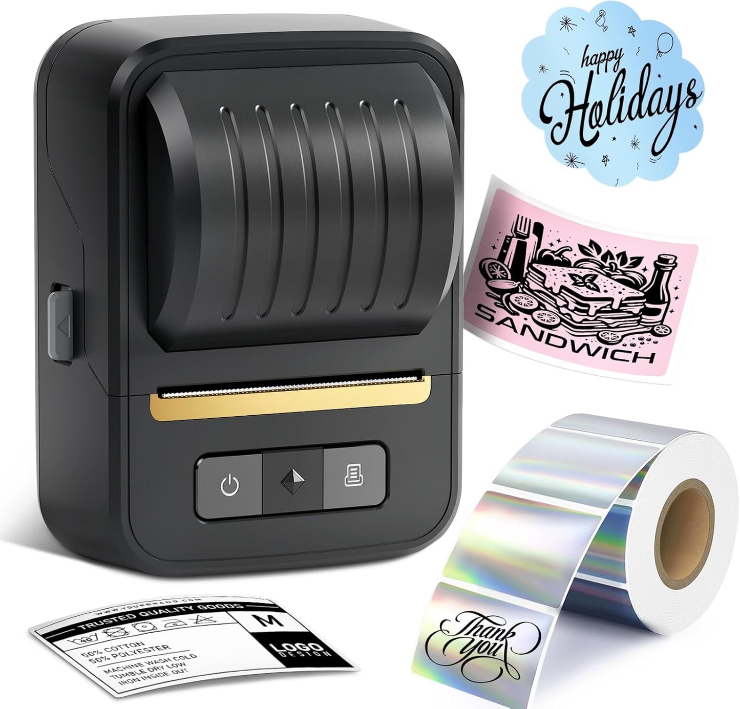 NDYIN Label Makers, Label Maker Machine with Tape, Bluetooth Label Maker, Portable Thermal 2 Inch Label Printer for Small Business, Barcode, Address, Logo, Clothing, Sticker Printer for Phones & PC