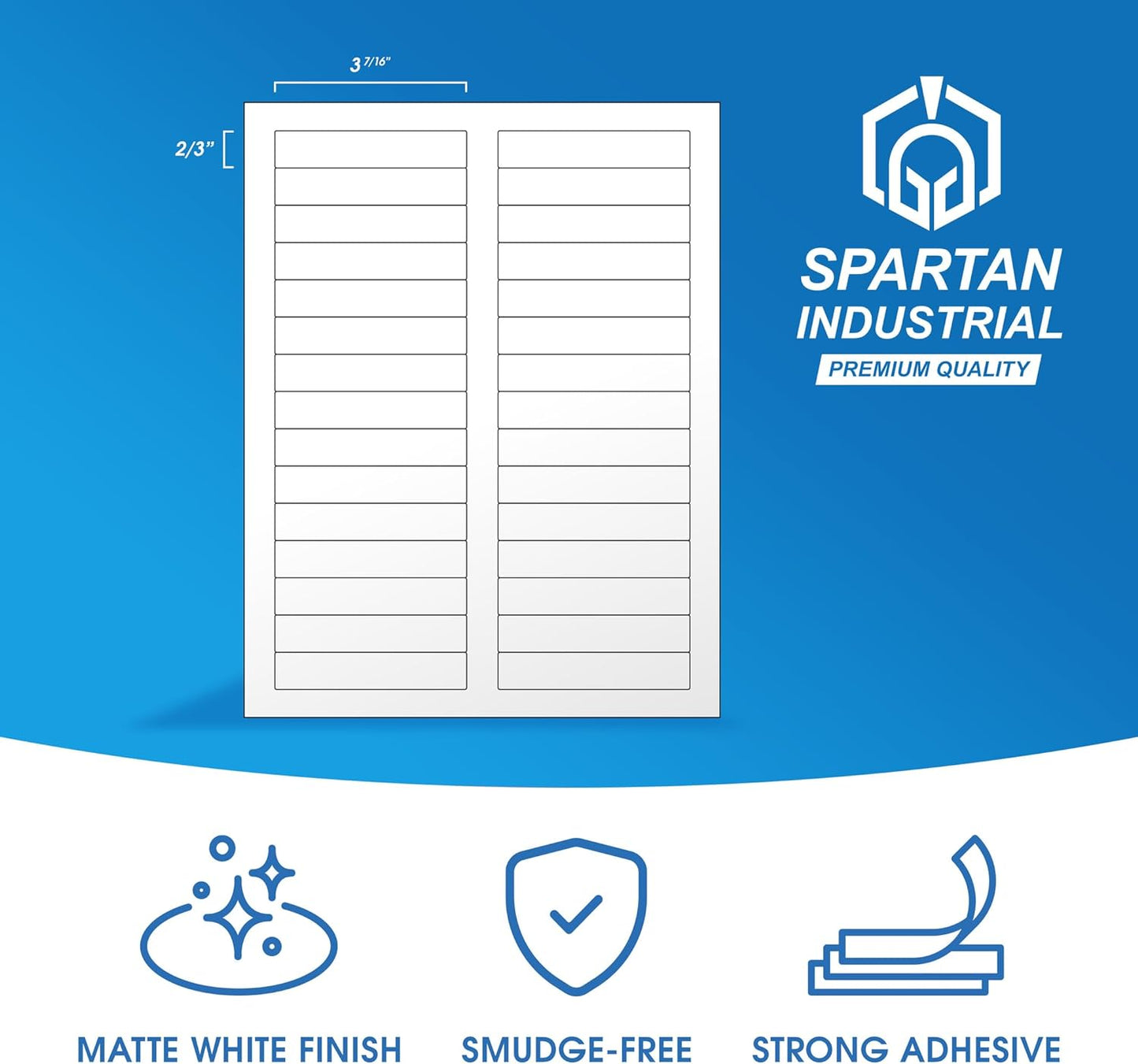 3 7/16" X 2/3" Matte White File Folder Labels Compatible with Inkjet and Laser Printers - 100 Sheets, 3000 Printable Paper Stickers for Return Addresses, Mailing, Organizing - Spartan Industrial