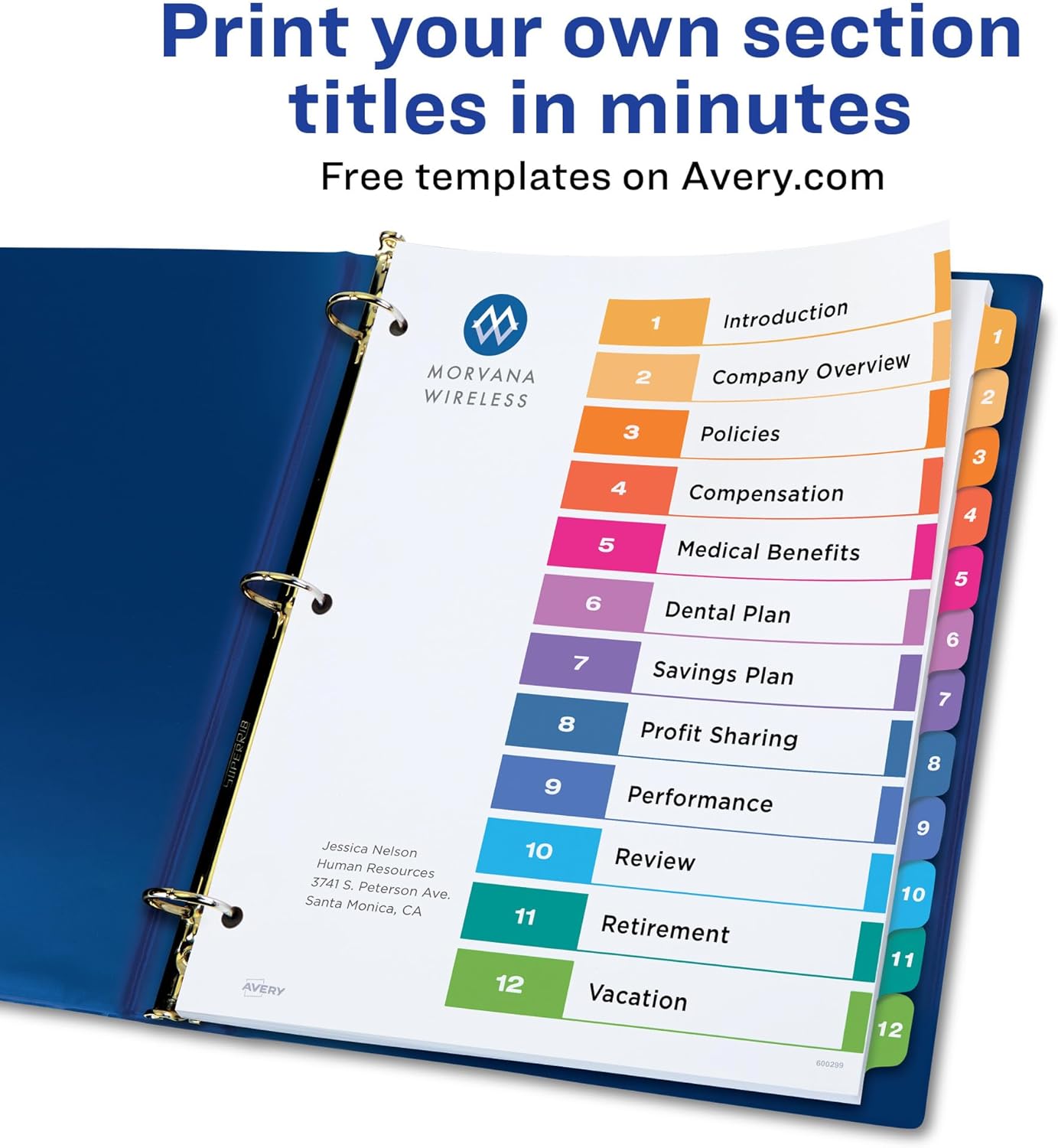 Avery Dividers for 3 Ring Binders, 12 Tabs per Set, Customizable Table of Contents, Multicolor Tabs, Great for Organizing Reports, Projects, and More (11141)