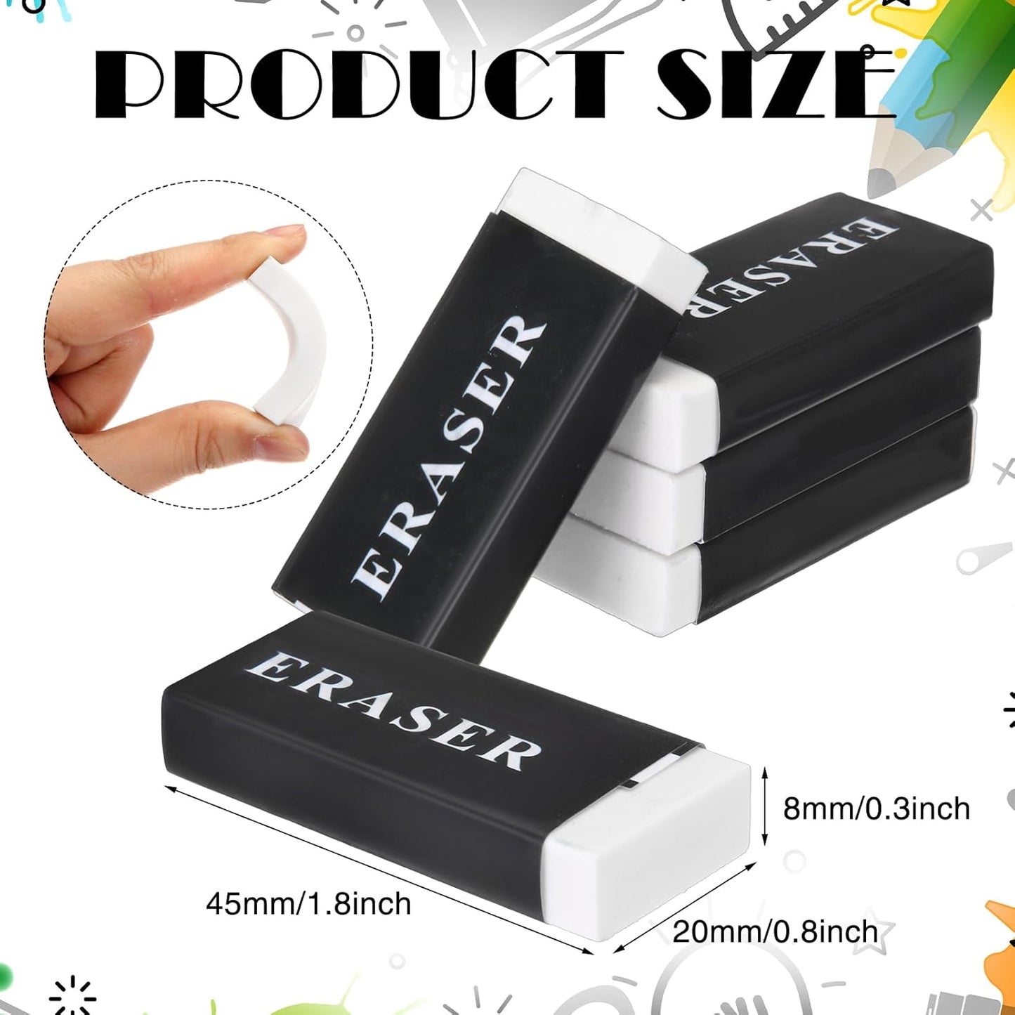 300 Pieces White Pencil Erasers Bulk Soft Art Erasers Pencil Erasers Large Rubber Erasers for Drawing Kids Student Artist Office Home Classroom Writing 1.8 x 0.8 x 0.3 Inch