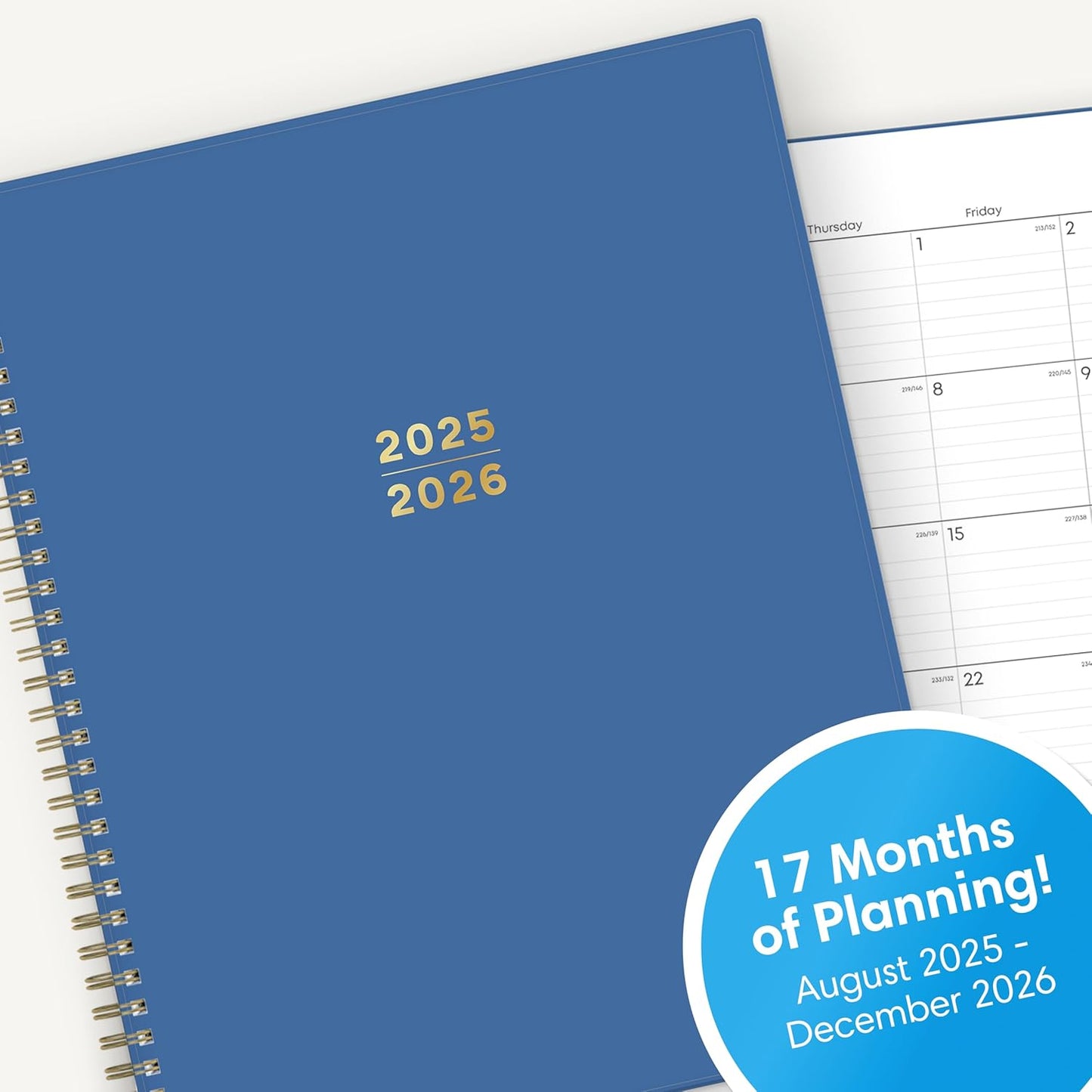 Blue Sky 2025-2026 Academic Year Weekly and Monthly Planner Calendar, August 2025 - December 2026, 17-Month, 8.5" x 11", Flexible Cover, Wirebound, Laminated Tabs, Azure