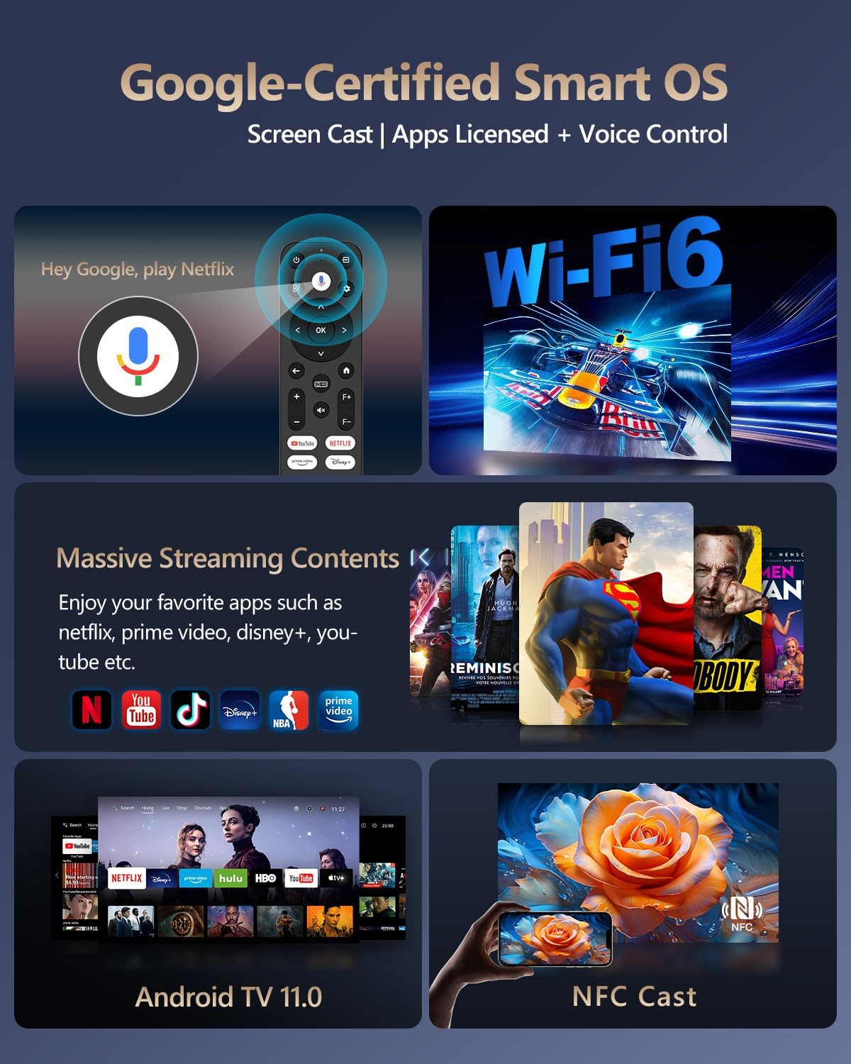 1700ANSI Daytime Projector 4K HDR Home Theater, Smart Daylight Movie Gaming TV Projectors with WiFi 6, Bluetooth, NETFLIX, Apps, ToF Auto Focus, Shorter Throw, HDMI ARC,for Bedroom Indoor Bright Room