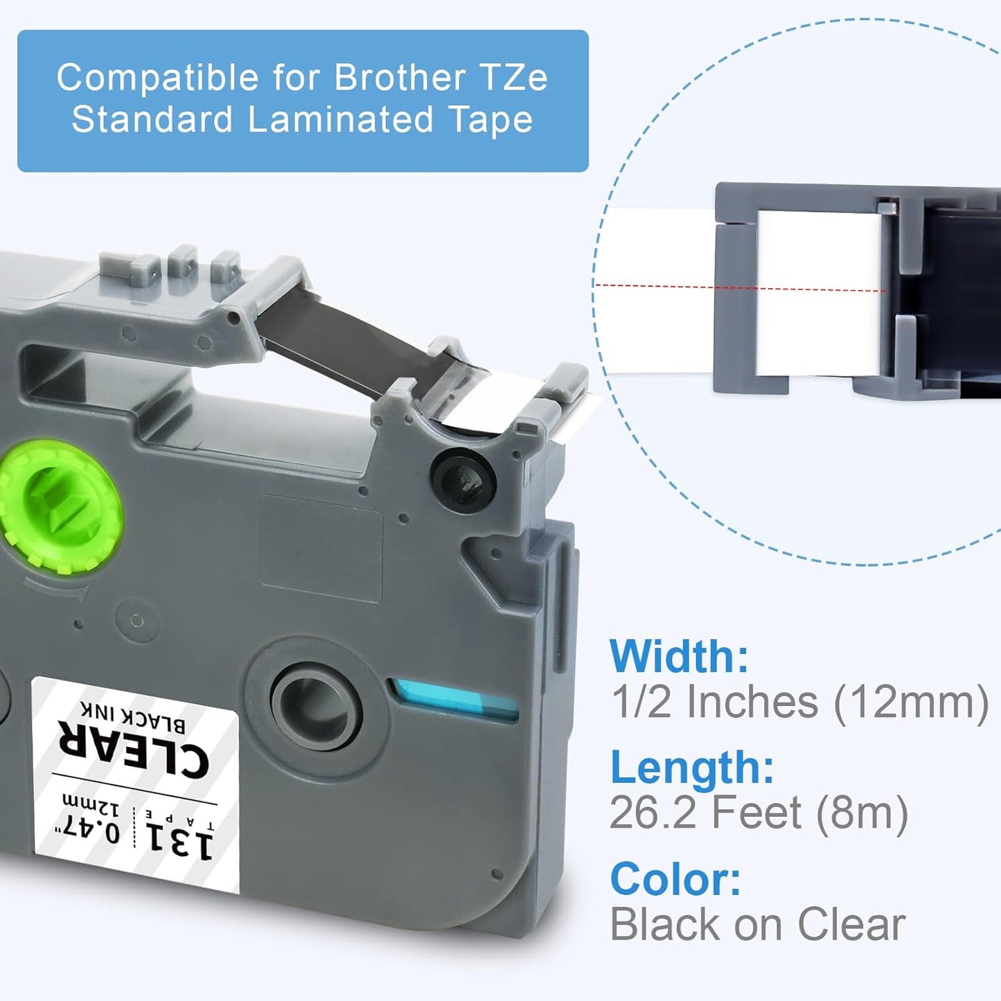 Absonic Tz131 Label Maker Clear Tape Compatible for Brother Tze-131 Tze 12mm 0.47 Laminated 1/2 Tz Label Tape for Brother Ptouch PTD220 PTD210 PTH110 PTH100 PTD400 PTD610BT, Black on Clear, 4-Pack